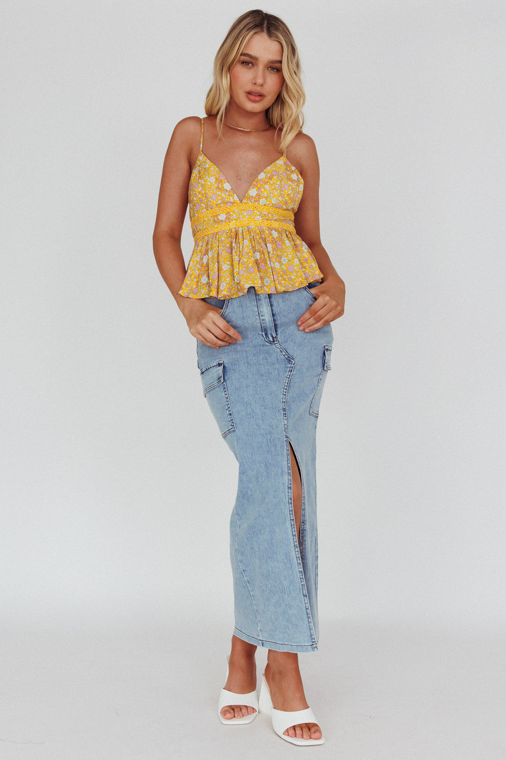 Marigold Crochet Trim Top Floral Yellow by Selfie Leslie