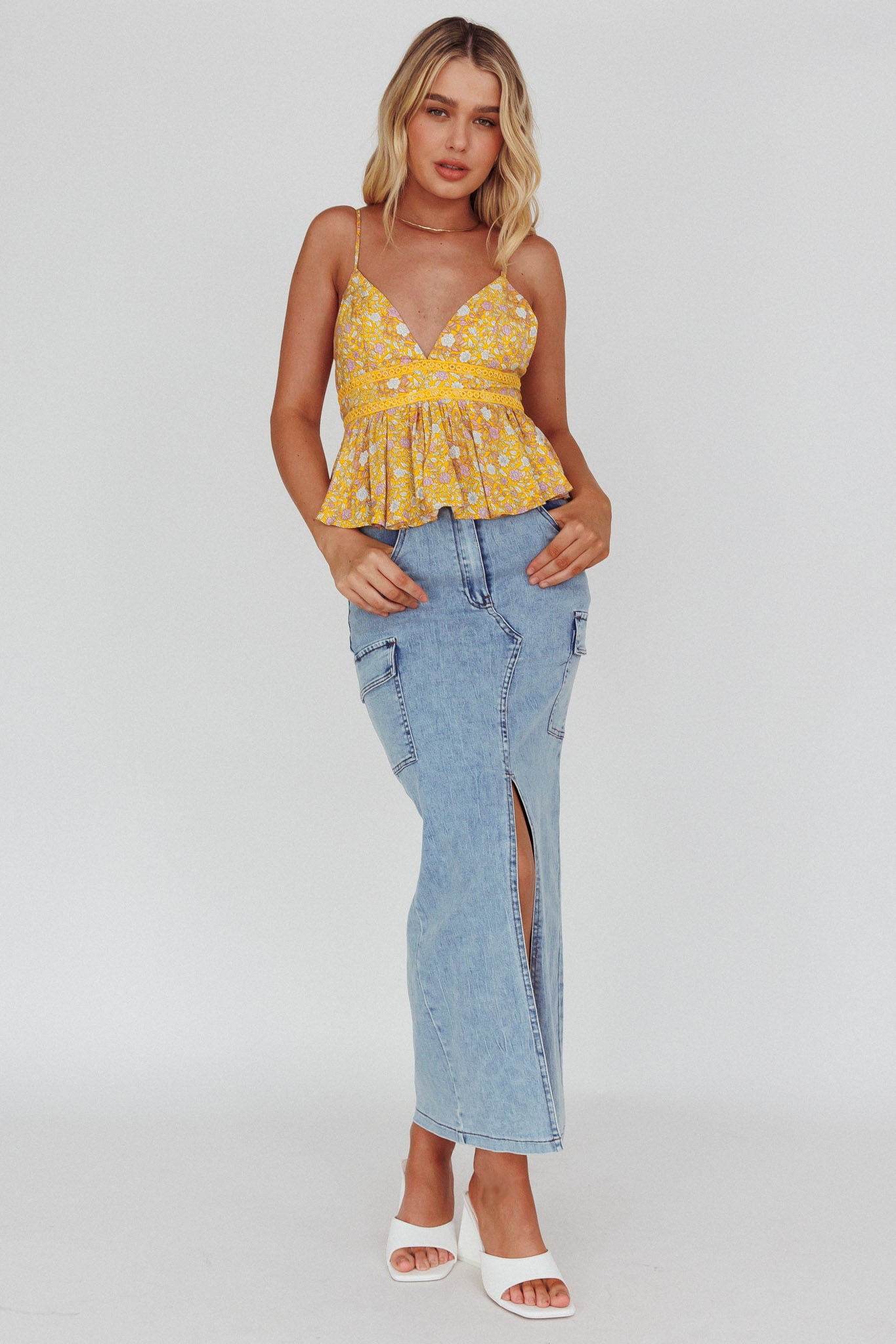 Marigold Crochet Trim Top Floral Yellow by Selfie Leslie