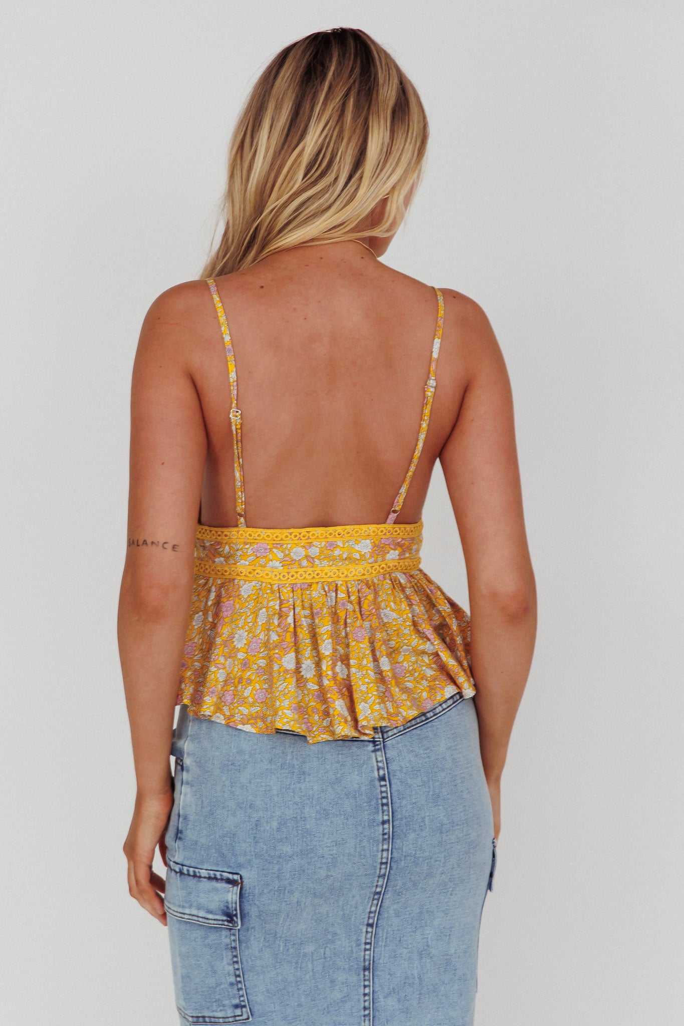 Marigold Crochet Trim Top Floral Yellow by Selfie Leslie