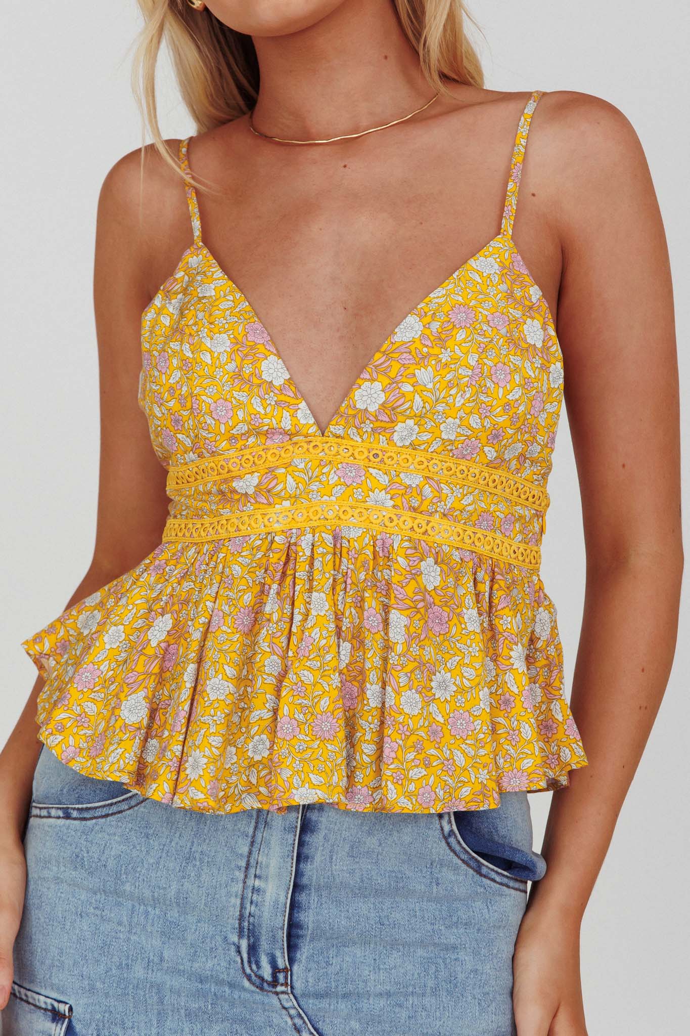 Marigold Crochet Trim Top Floral Yellow by Selfie Leslie