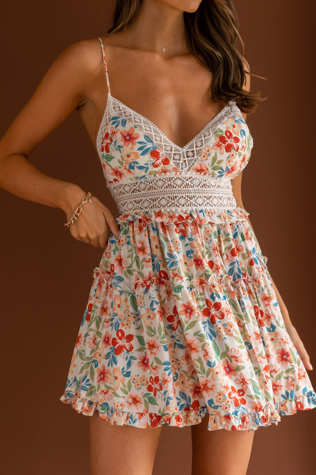 Desert Rose Crochet Tie-Up Back Dress Floral White by Selfie Leslie