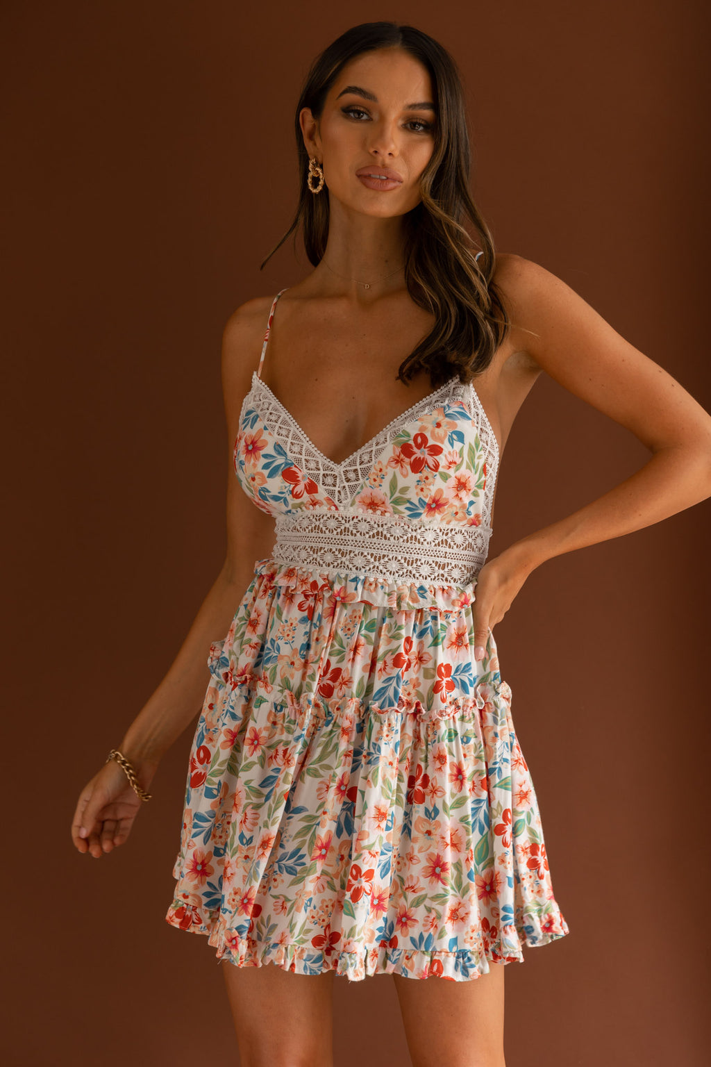 Desert Rose Crochet Tie-Up Back Dress Floral White by Selfie Leslie