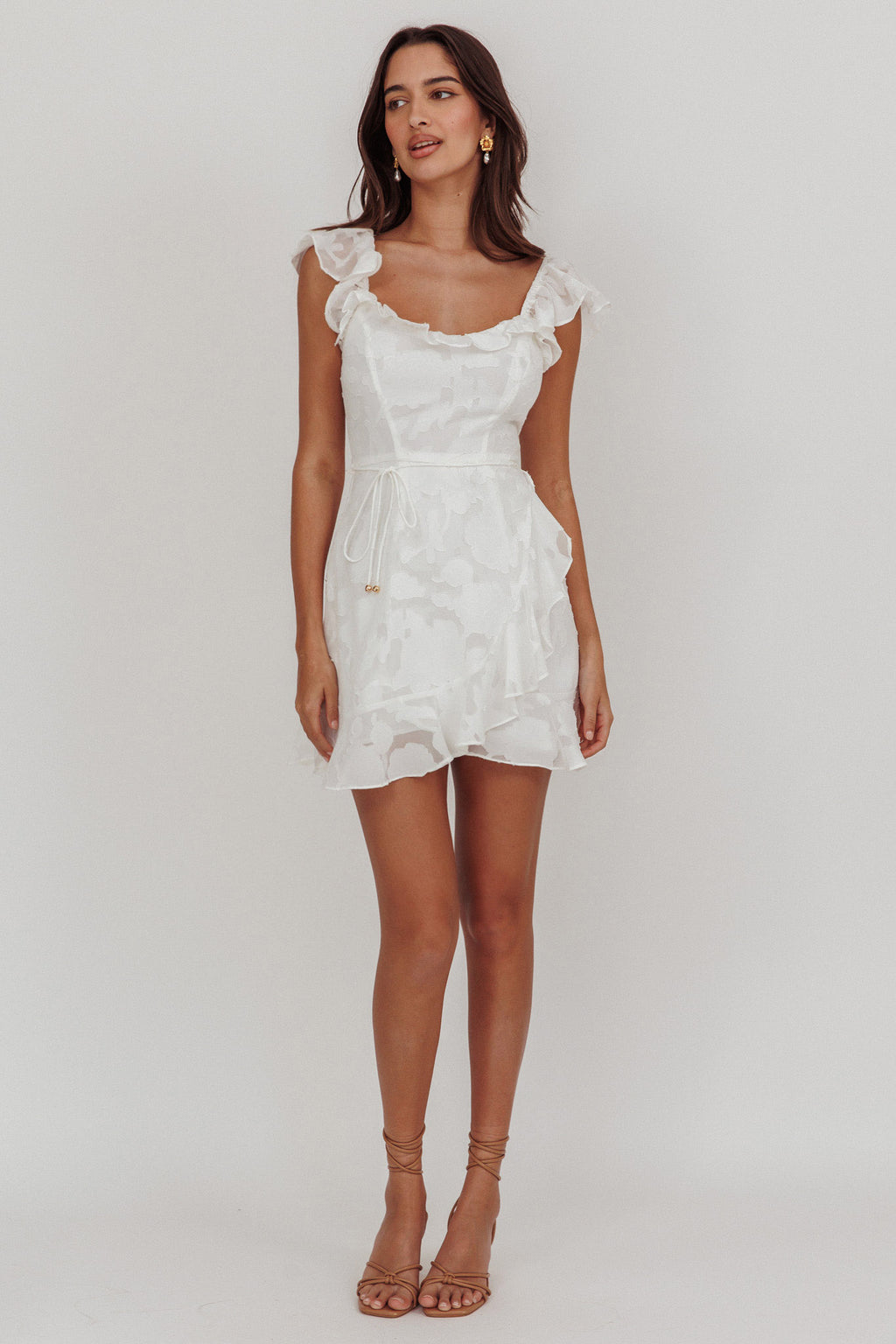 Thinkin' Bout You Ruffle Trim Dress Textured White by Selfie Leslie