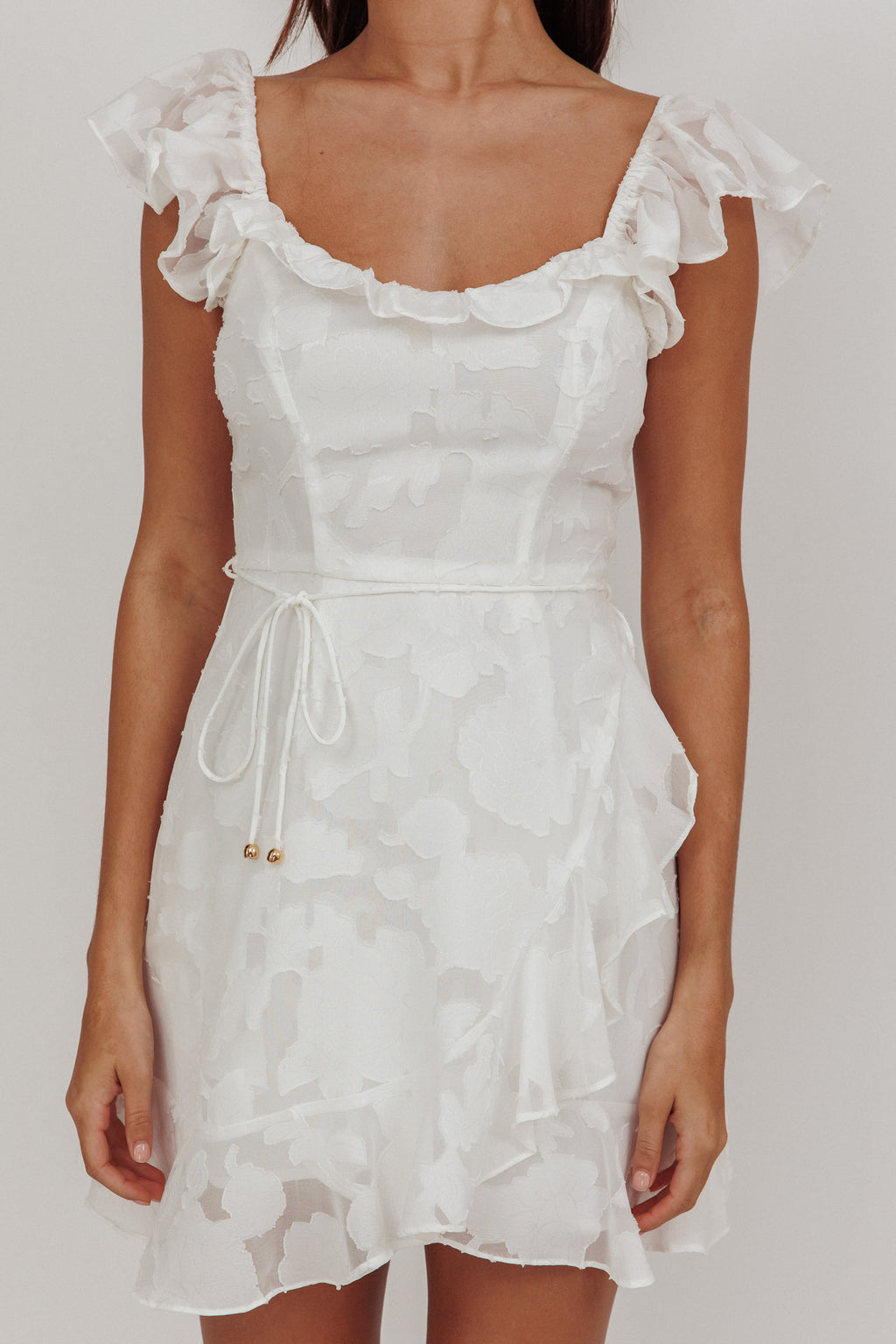 Thinkin' Bout You Ruffle Trim Dress Textured White by Selfie Leslie
