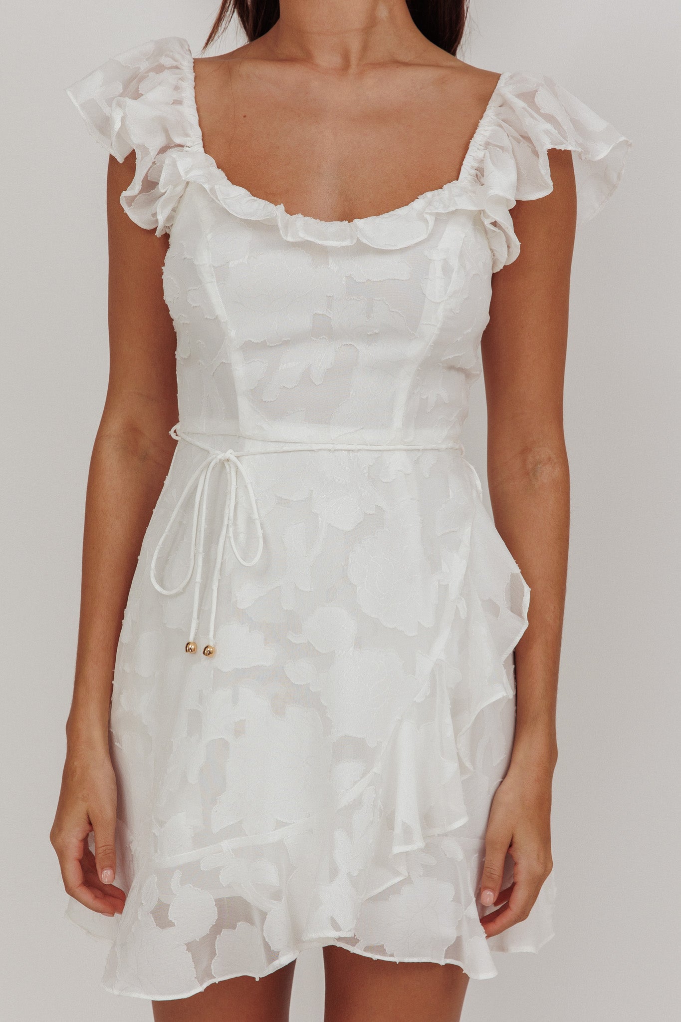 Thinkin' Bout You Ruffle Trim Dress Textured White by Selfie Leslie