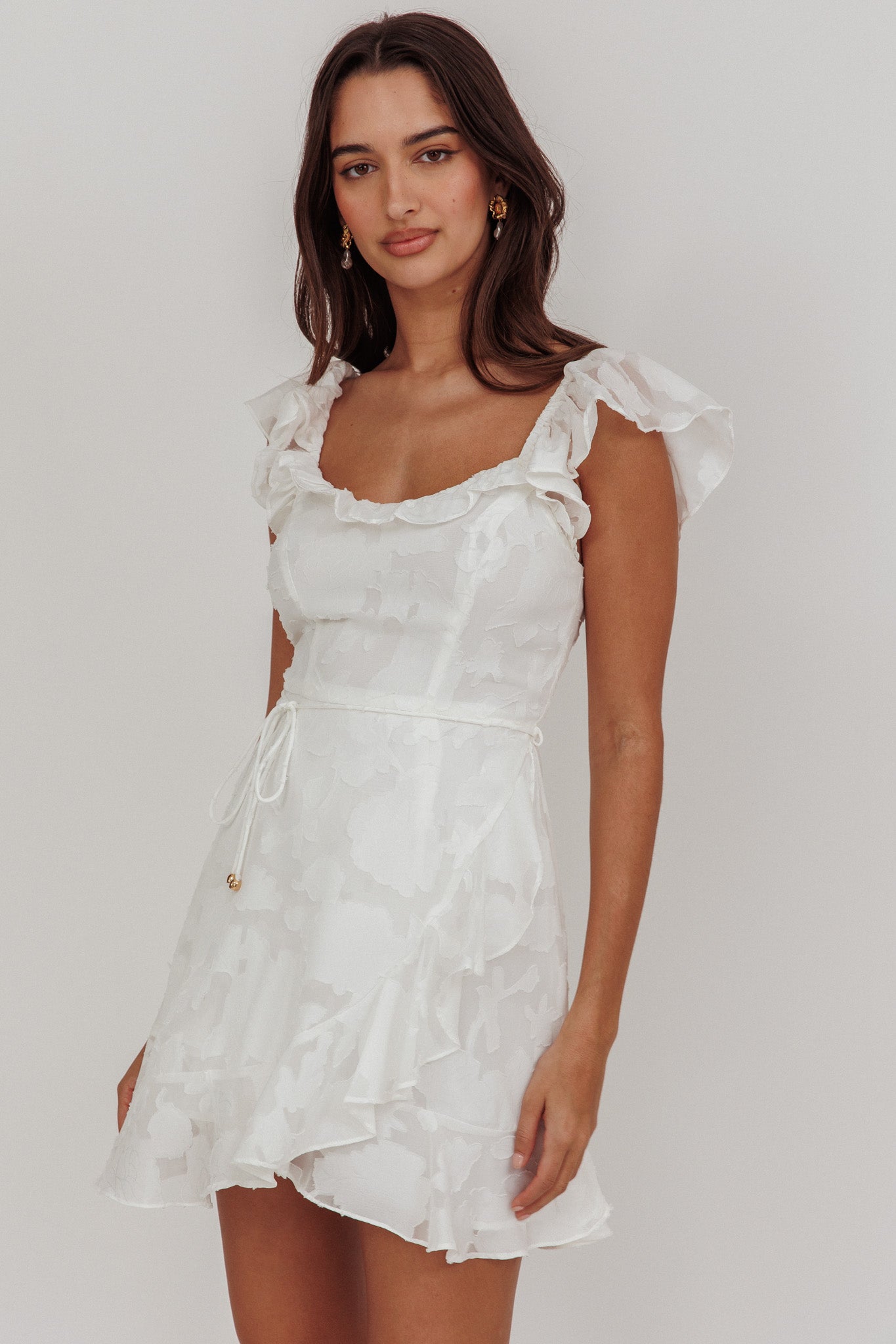Thinkin' Bout You Ruffle Trim Dress Textured White by Selfie Leslie