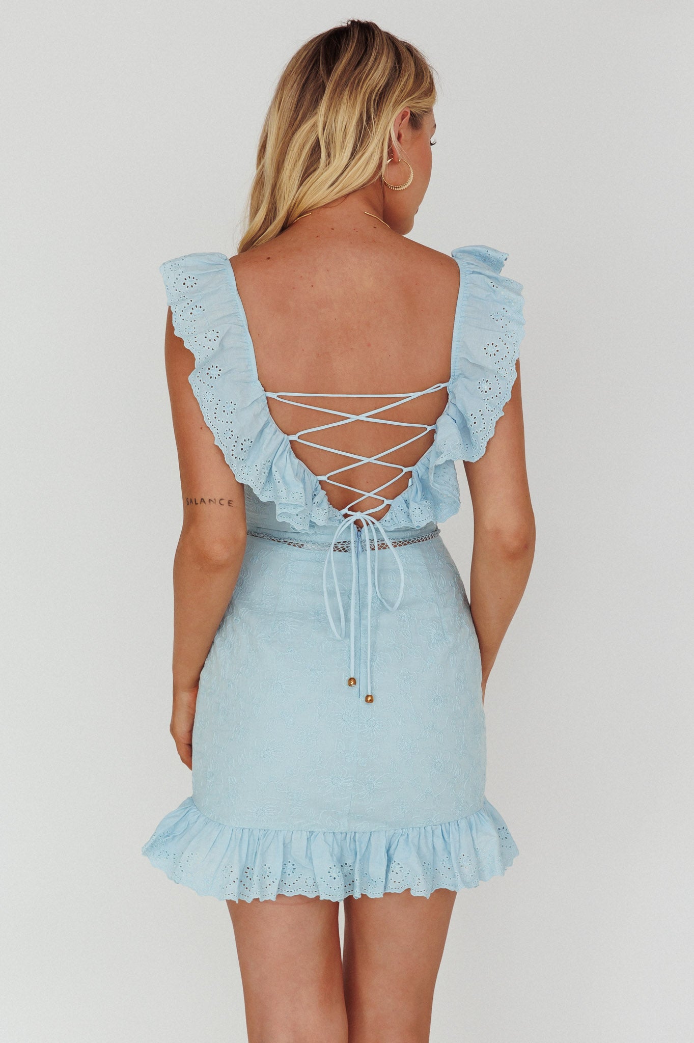 Sweet Melody Sweetheart Neckline Off-Shoulder Dress Lace Steel Blue by Selfie Leslie