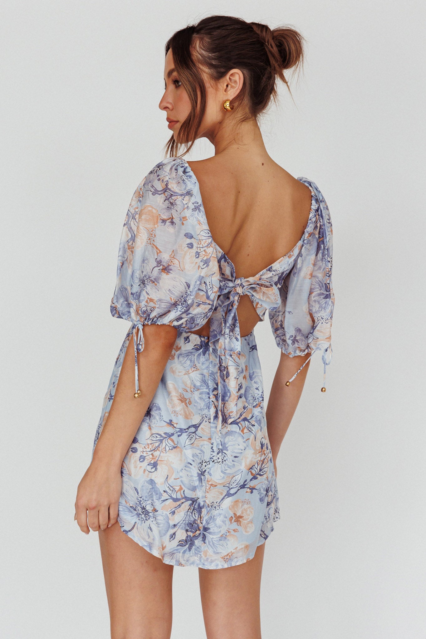 Addicted To Love Pleated Bust Dress Floral Blue/Mocha by Selfie Leslie