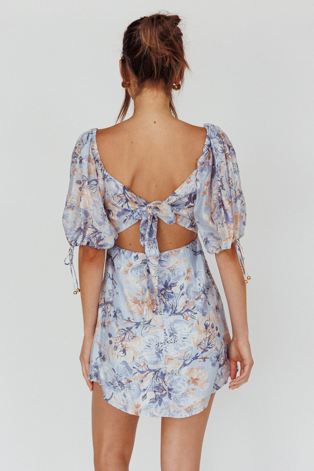 Addicted To Love Pleated Bust Dress Floral Blue/Mocha by Selfie Leslie
