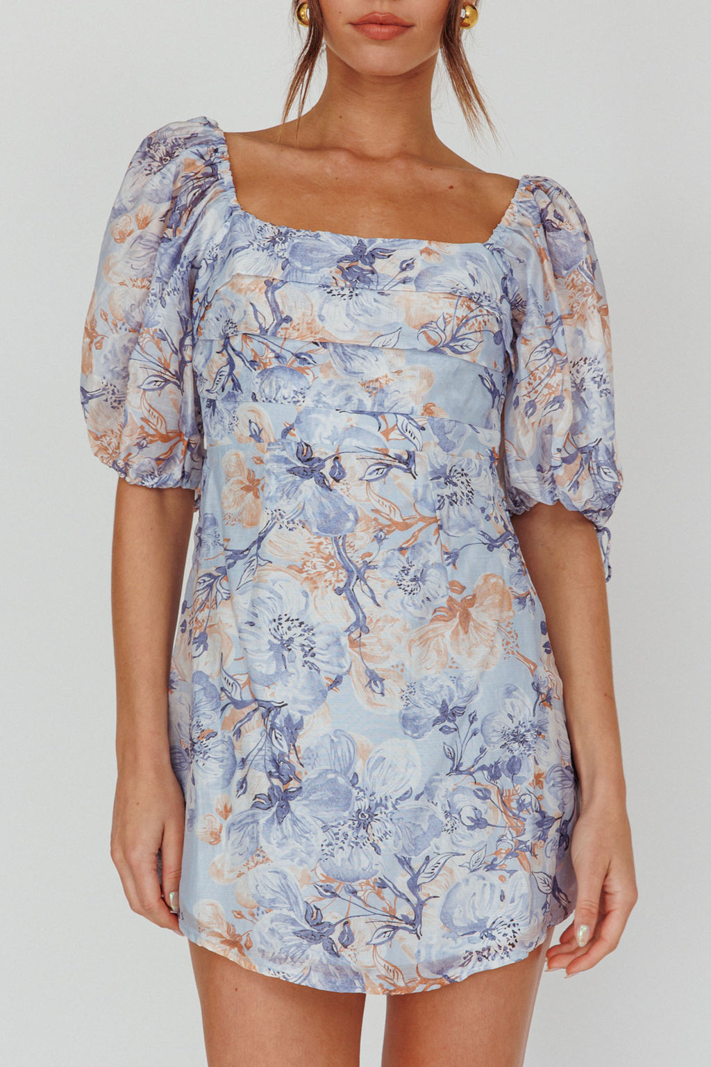 Addicted To Love Pleated Bust Dress Floral Blue/Mocha by Selfie Leslie