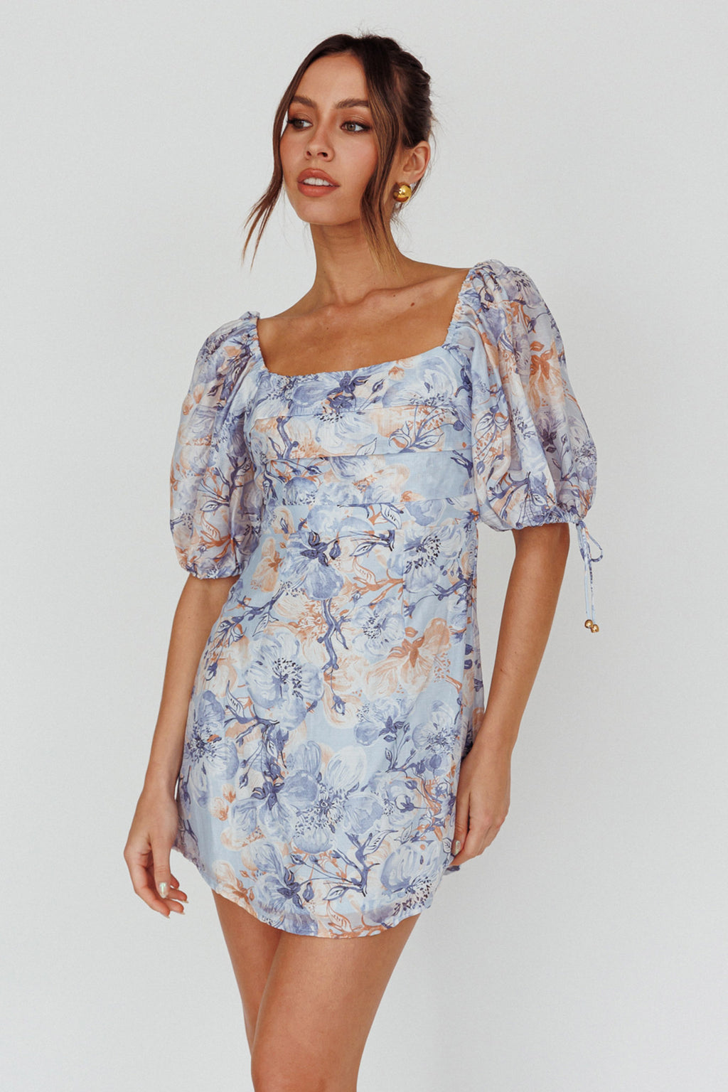 Addicted To Love Pleated Bust Dress Floral Blue/Mocha by Selfie Leslie