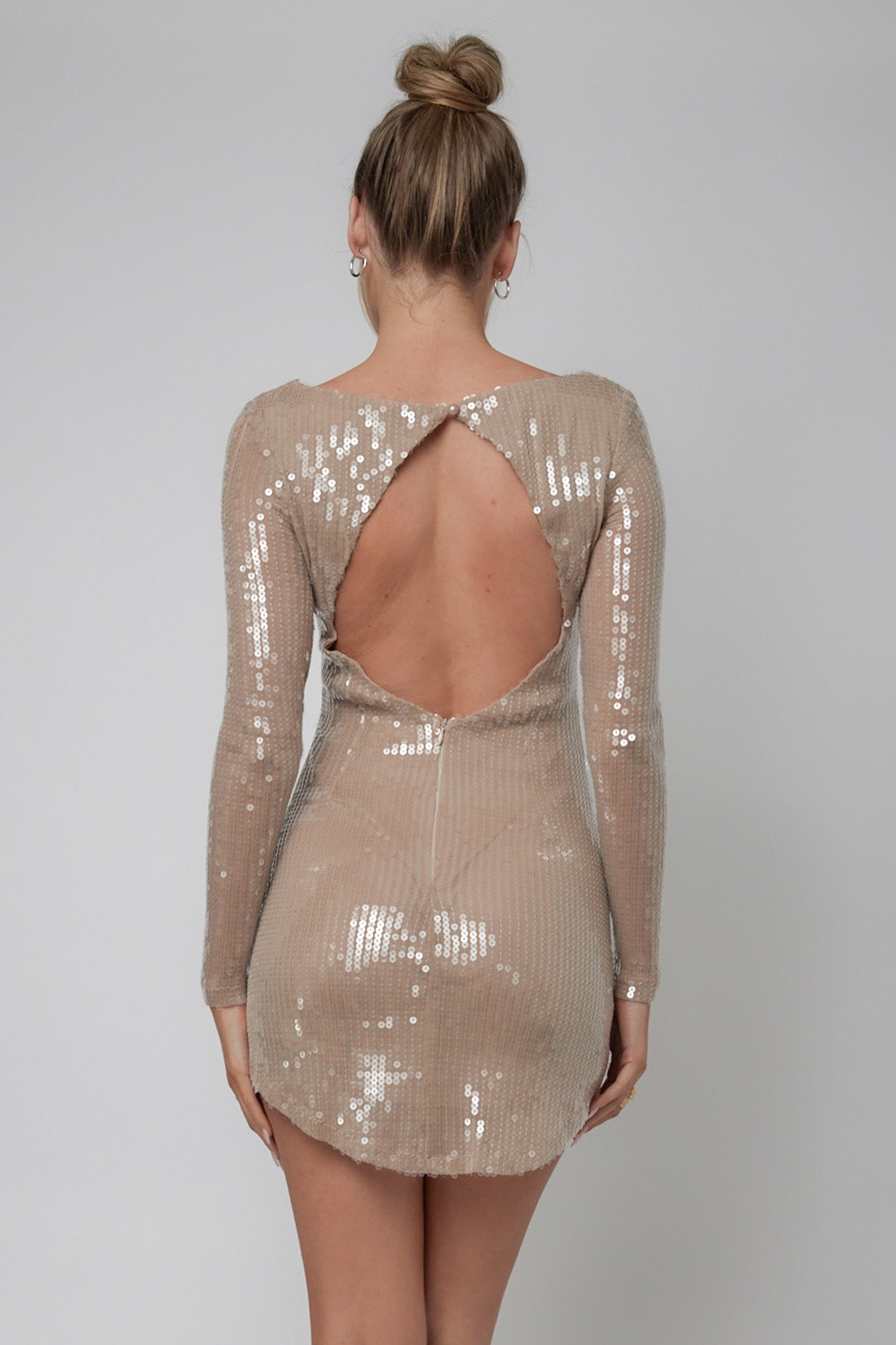 Karma Long Sleeve Keyhole Back Sequin Dress Nude by Selfie Leslie
