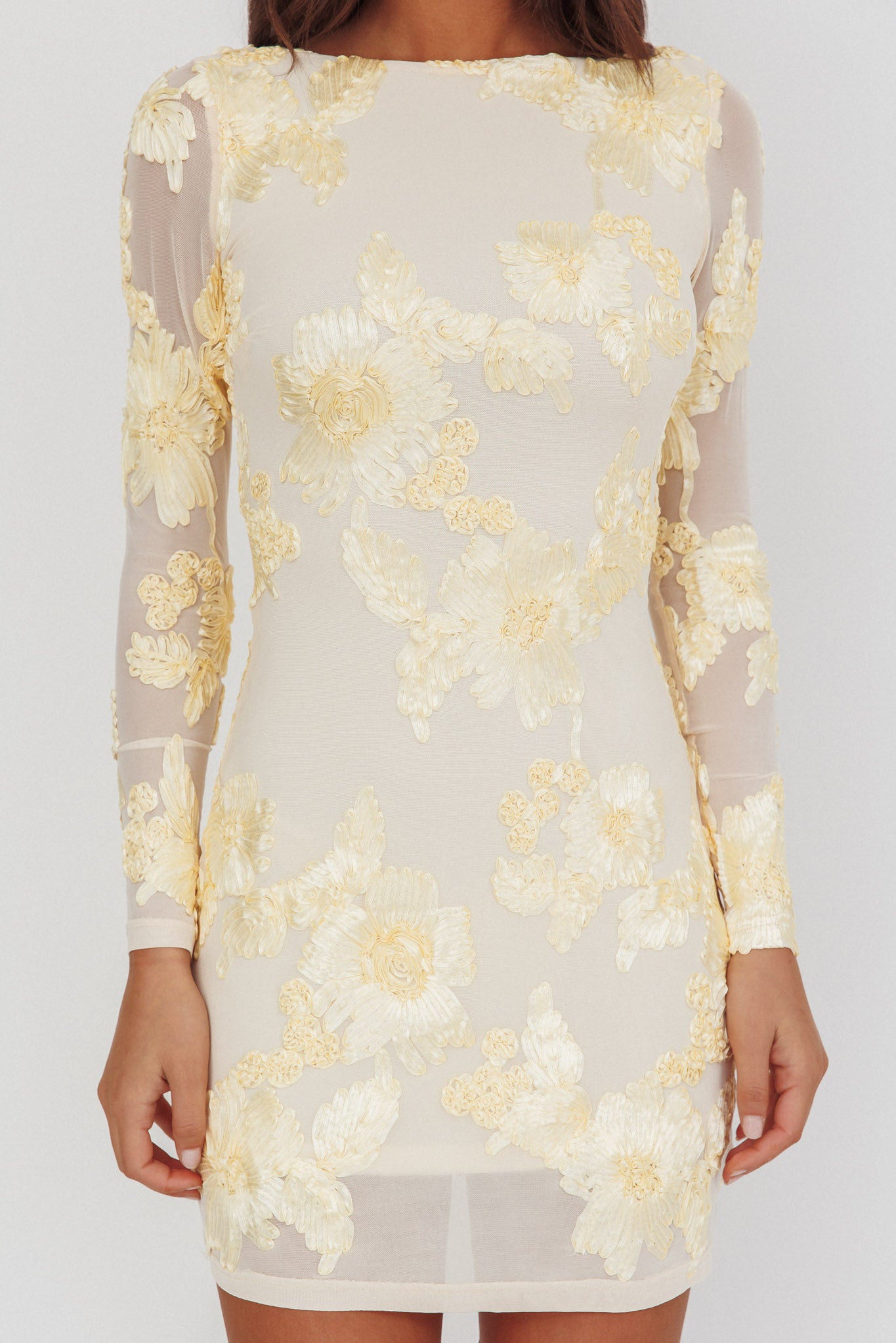Karma Long Sleeve Scoop Back Dress Embellished Yellow Selfie Leslie Karma Long Sleeve Scoop Back Dress Embellished Yellow Selfie Leslie