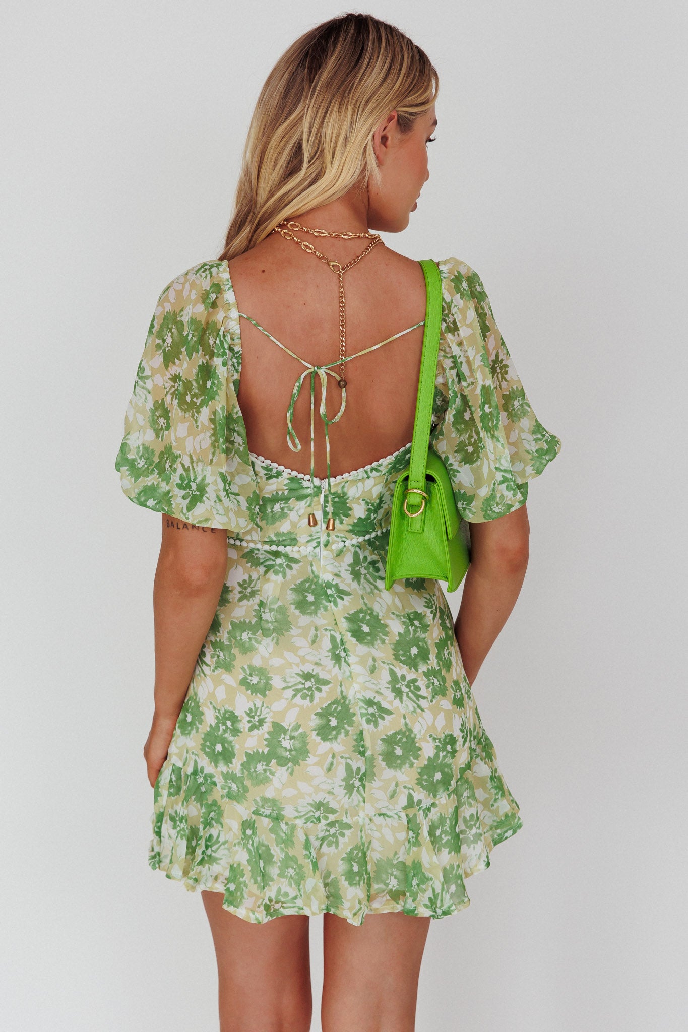 Catch Feelings Sweetheart Neckline Dot Trim Dress Floral Green by Selfie Leslie