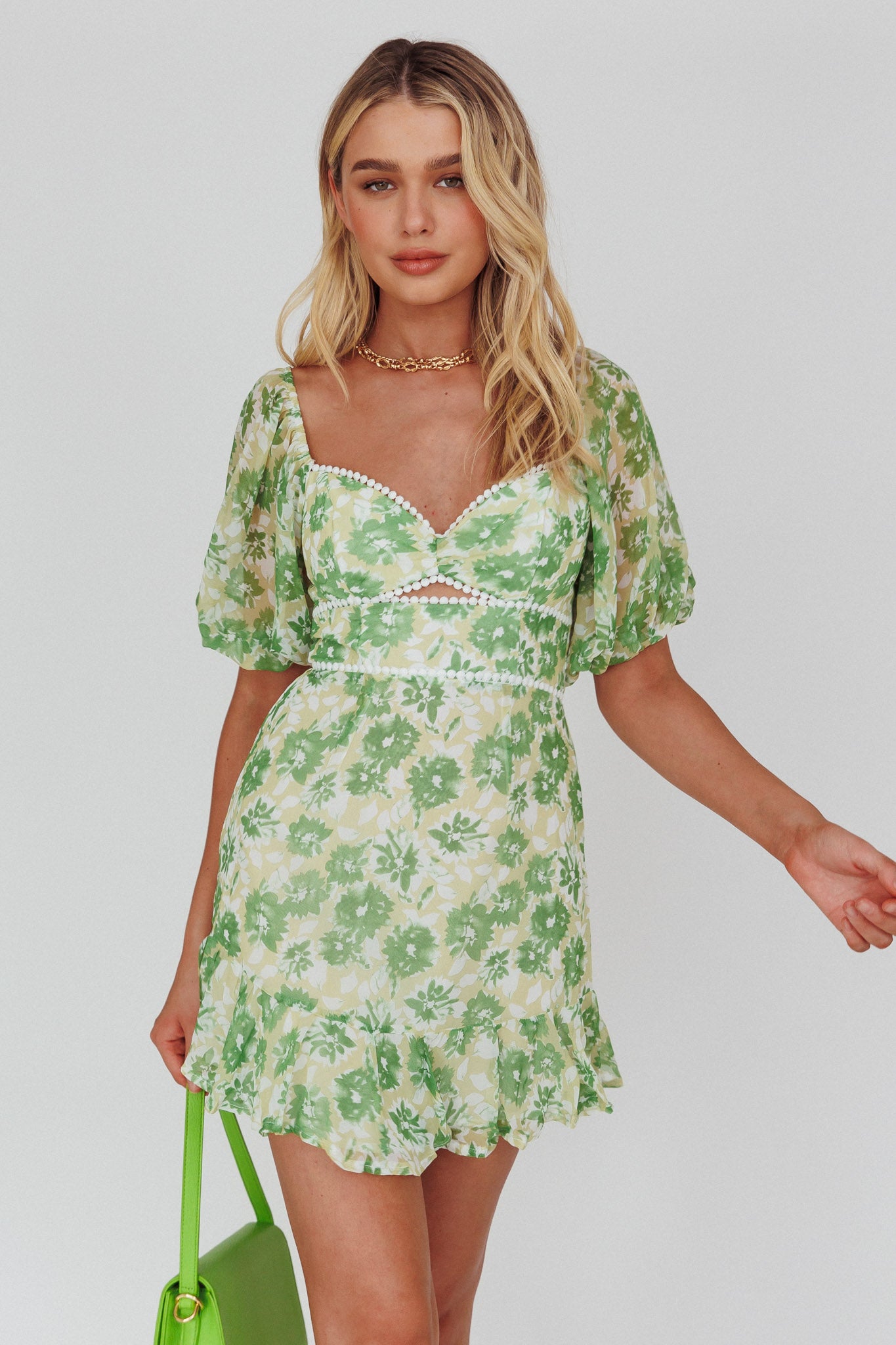 Catch Feelings Sweetheart Neckline Dot Trim Dress White