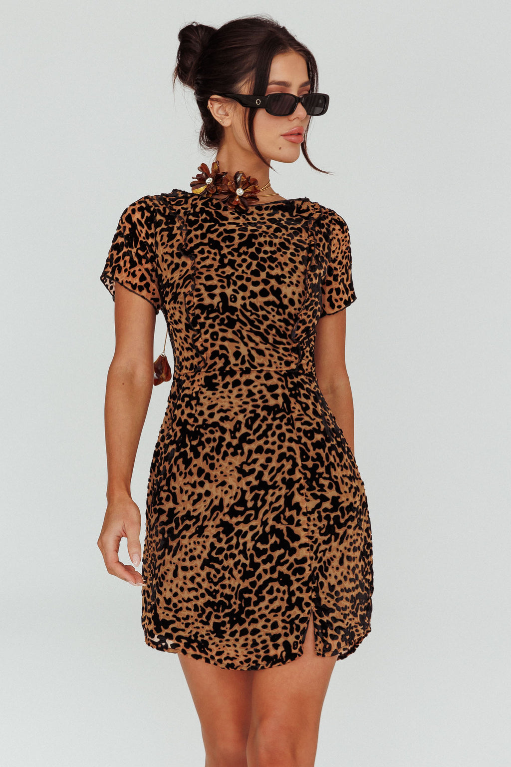 Ring Leader Short Sleeve Mini Dress Leopard Black by Selfie Leslie