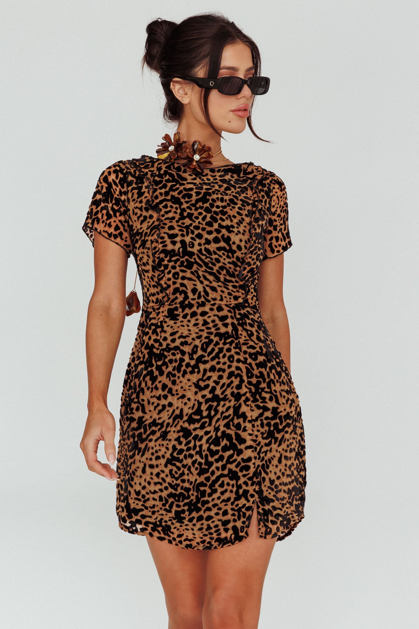 Ring Leader Short Sleeve Mini Dress Leopard Black by Selfie Leslie