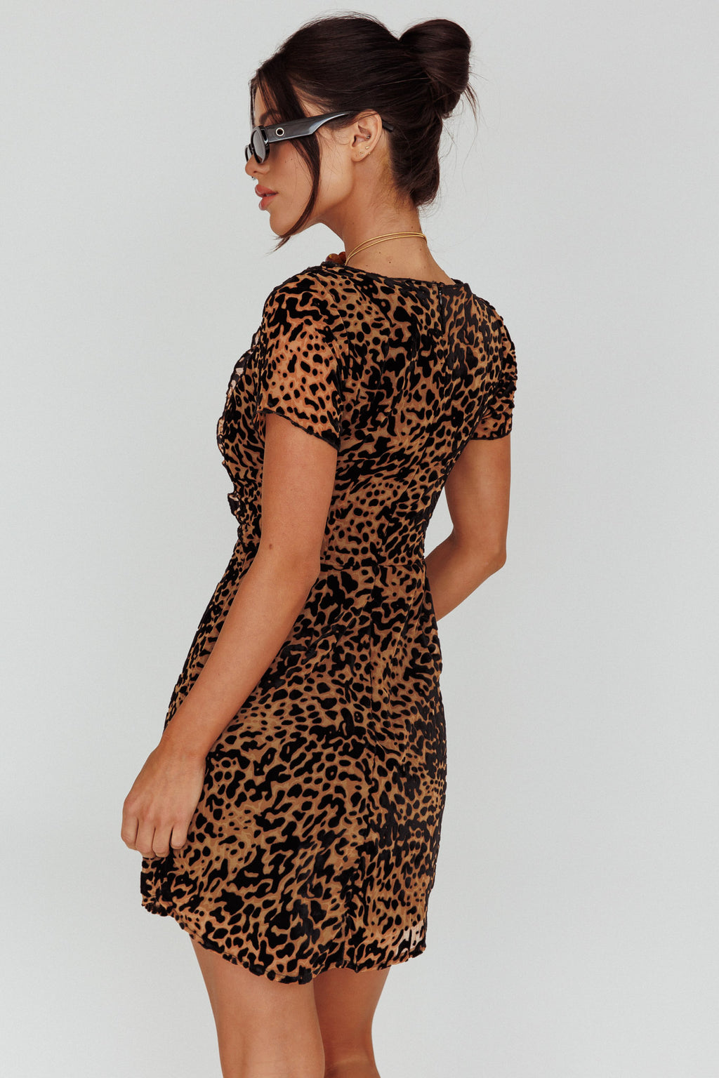 Ring Leader Short Sleeve Mini Dress Leopard Black by Selfie Leslie
