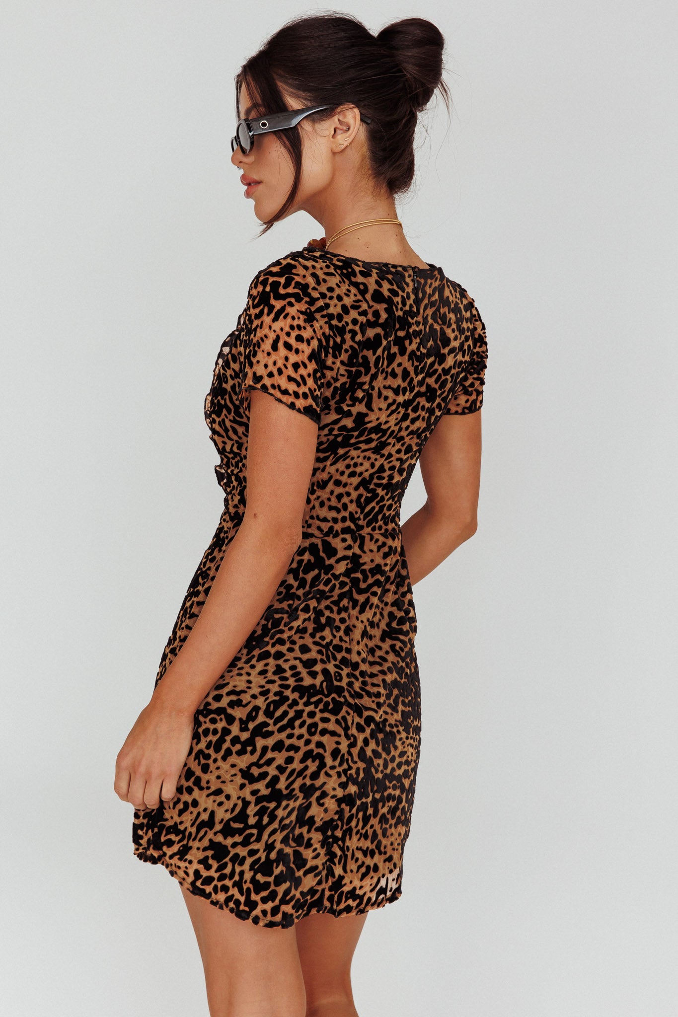 Ring Leader Short Sleeve Mini Dress Leopard Black by Selfie Leslie