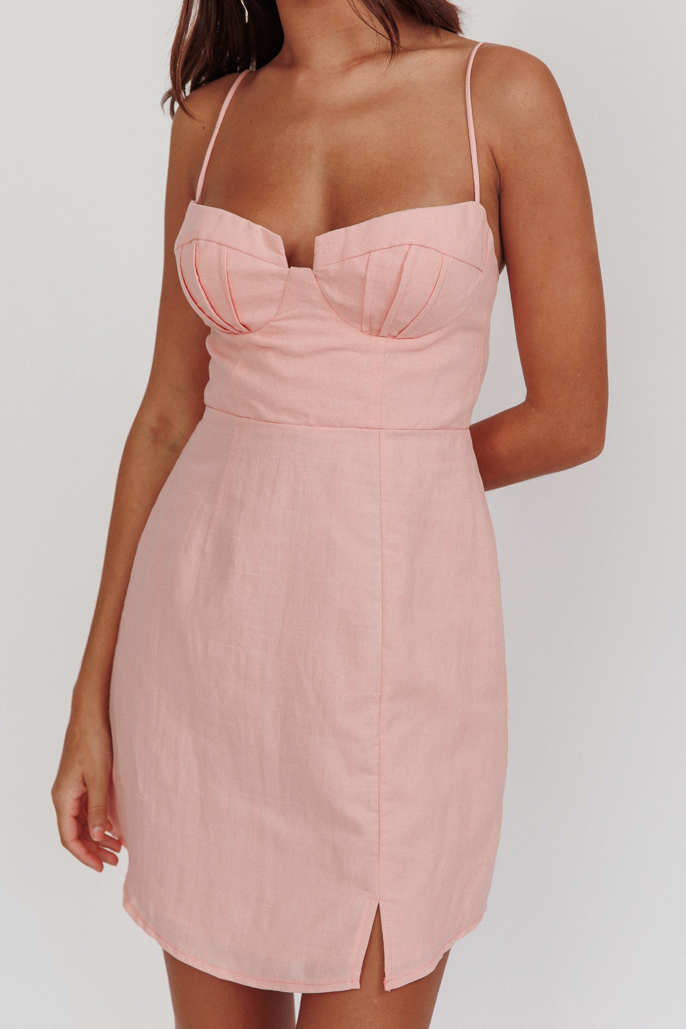 Devoted Structured Detail Bust Cami Strap Dress Pink by Selfie Leslie