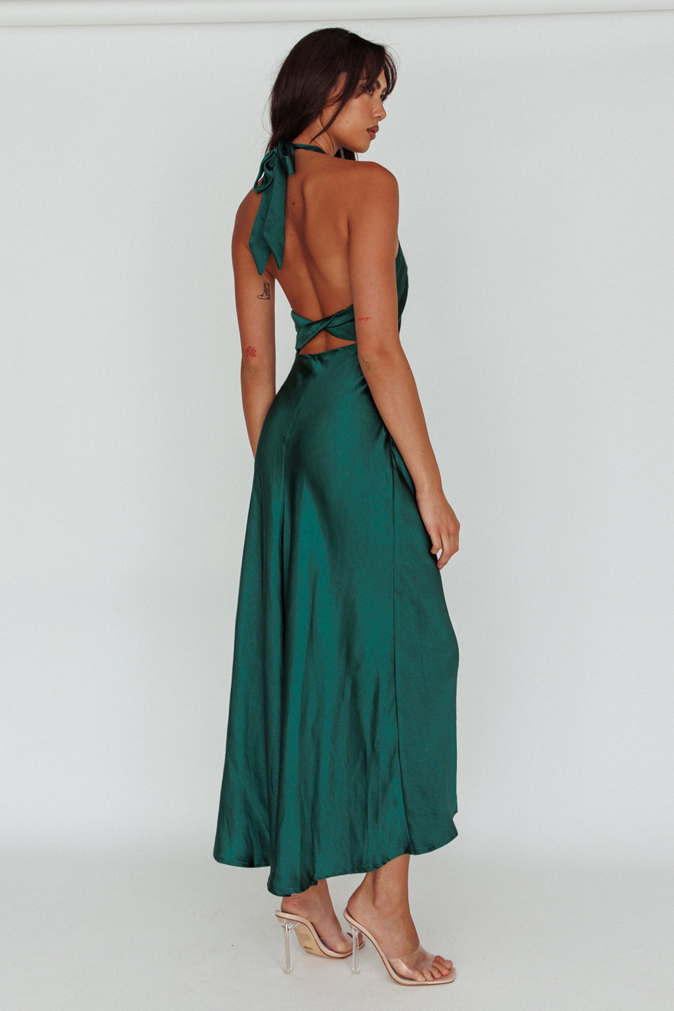 Shop the Sonoma Halterneck Faux Wrap Twist Back Maxi Dress Forest Green |  Selfie Leslie