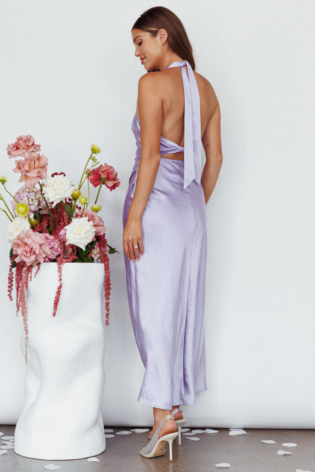 backless lavender maxi dress Sonoma Halterneck Faux Wrap Twist Back Maxi Dress Lavender– Selfie Leslie