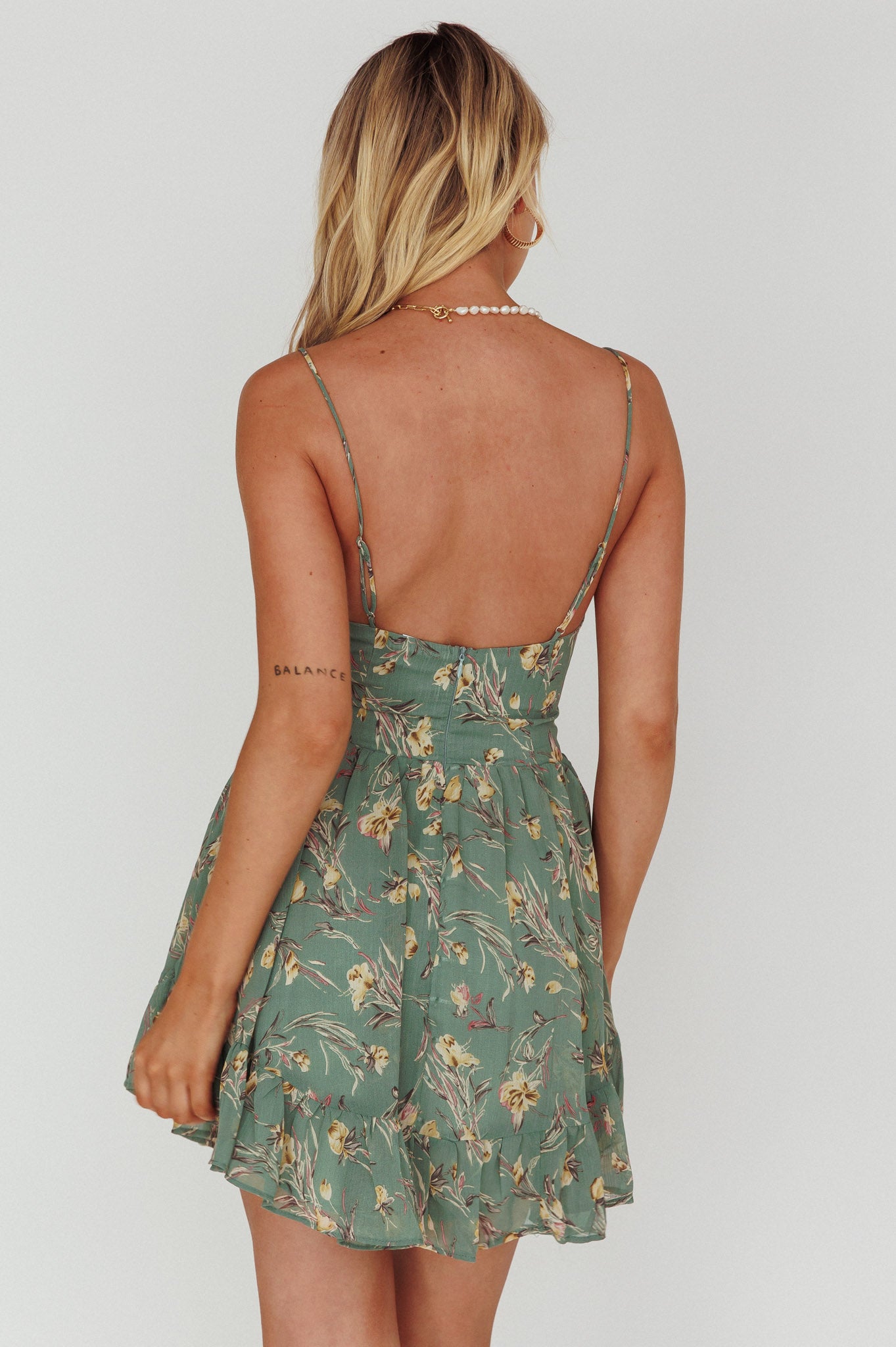 Got Love Frill Hem Mini Dress Floral Sage by Selfie Leslie