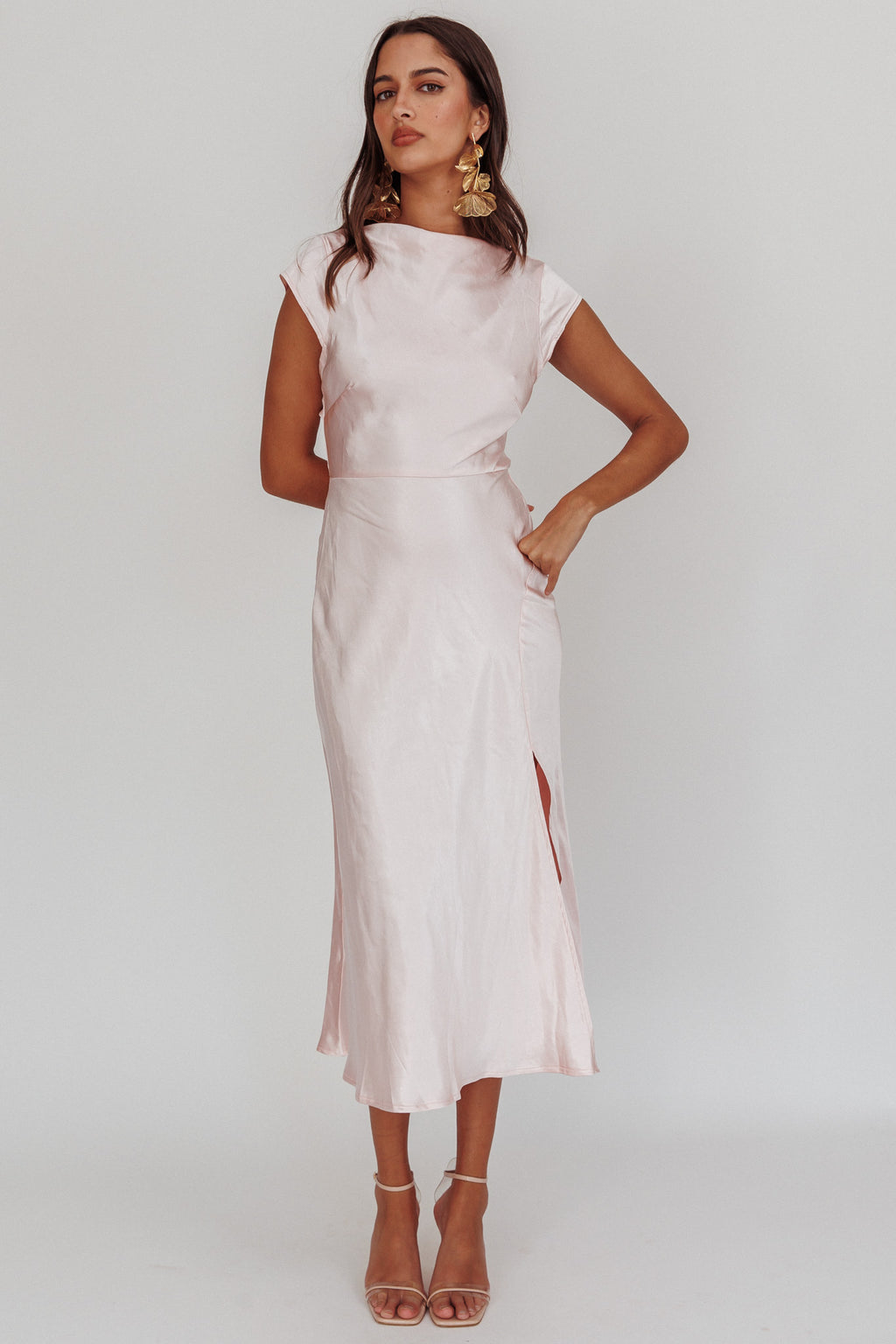 Lucinda Twist Back Midi Dress Blush by Selfie Leslie
