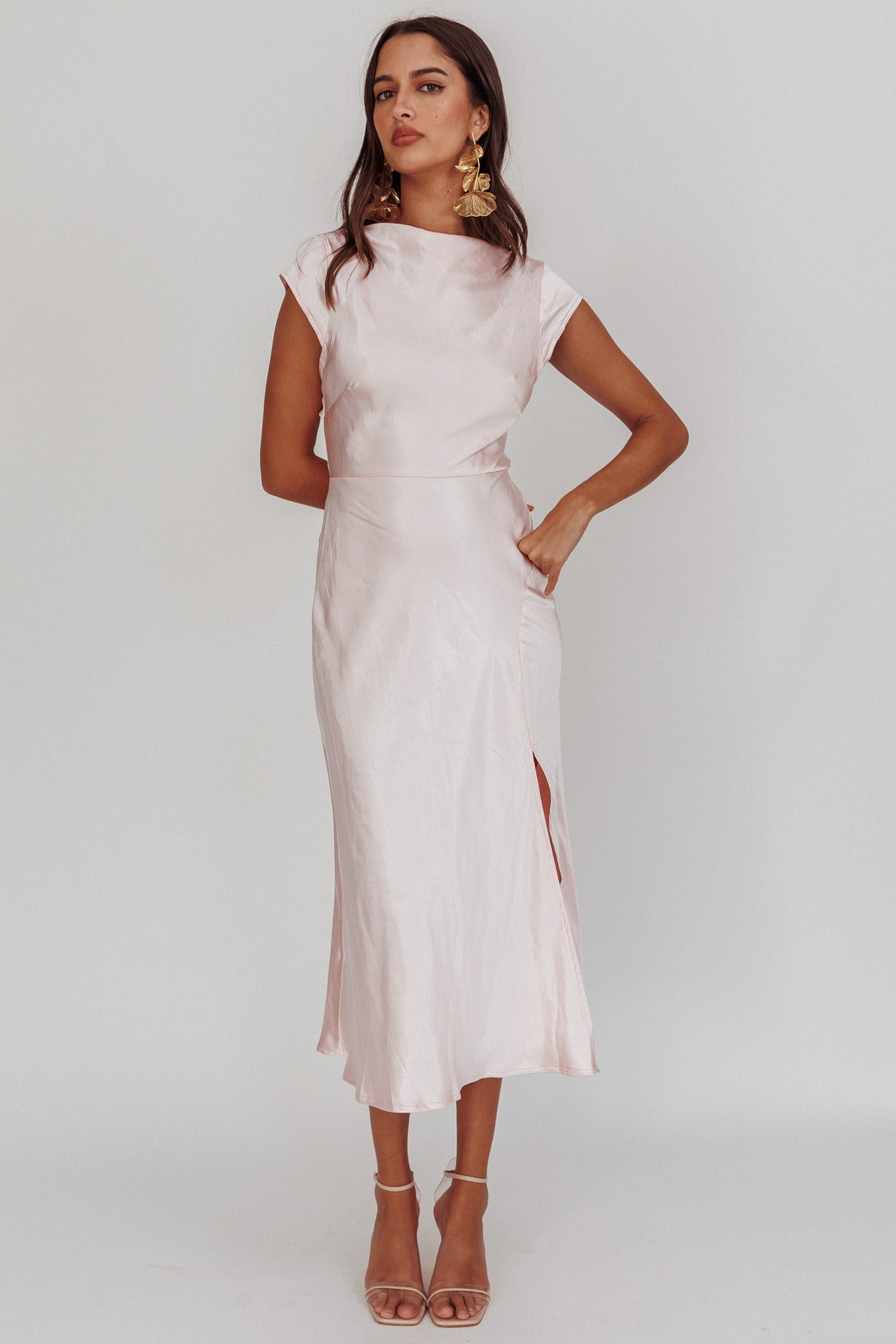 Lucinda Twist Back Midi Dress Blush by Selfie Leslie