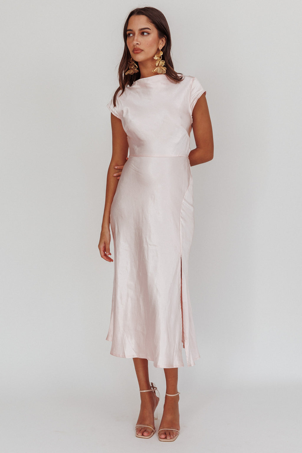 Lucinda Twist Back Midi Dress Blush by Selfie Leslie