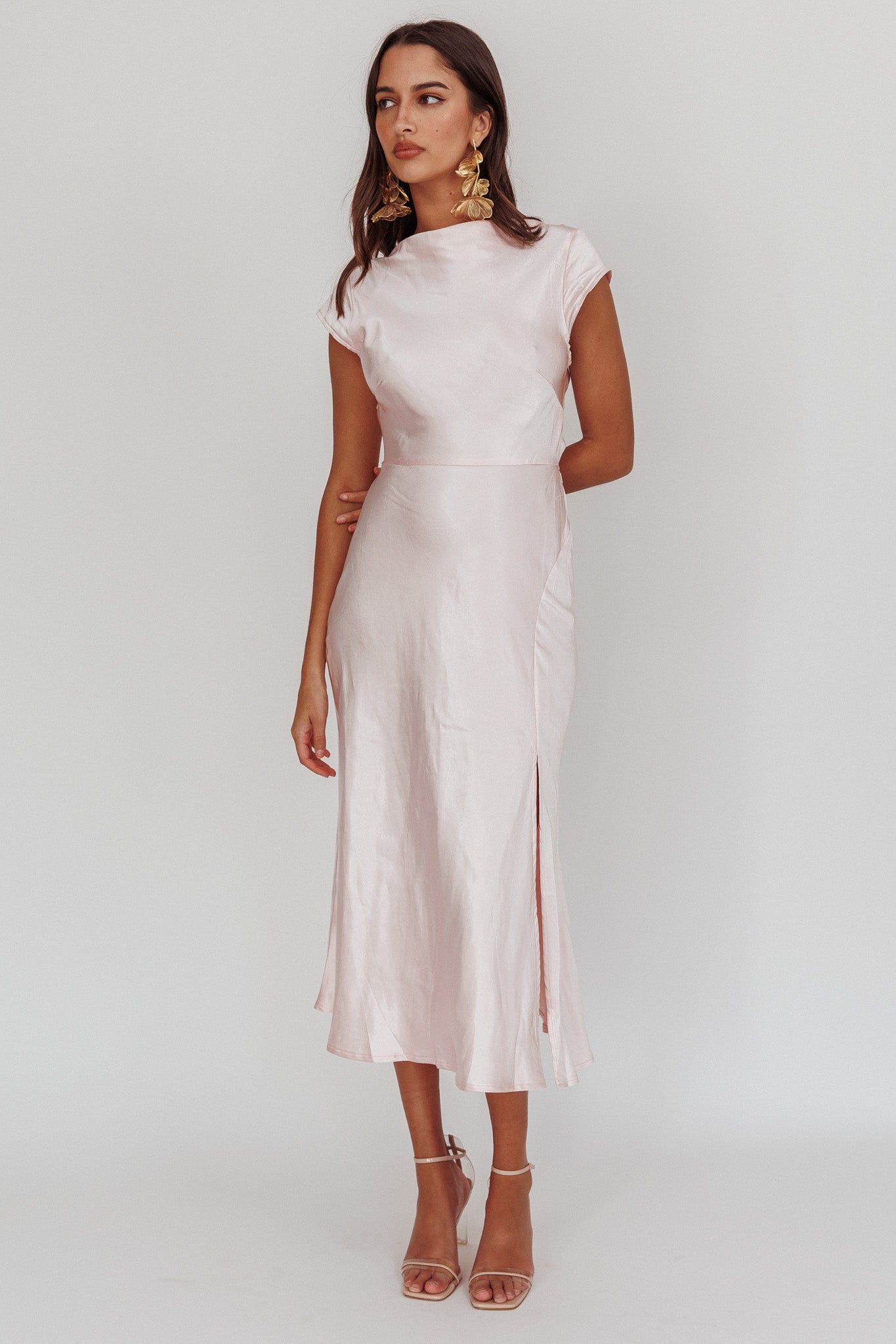 Lucinda Twist Back Midi Dress Blush by Selfie Leslie