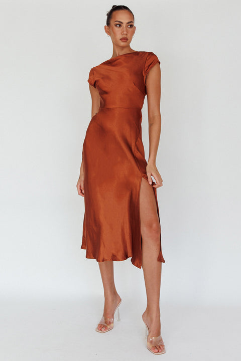 lucinda twist back midi dress Lucinda Twist Back Midi Dress Brown