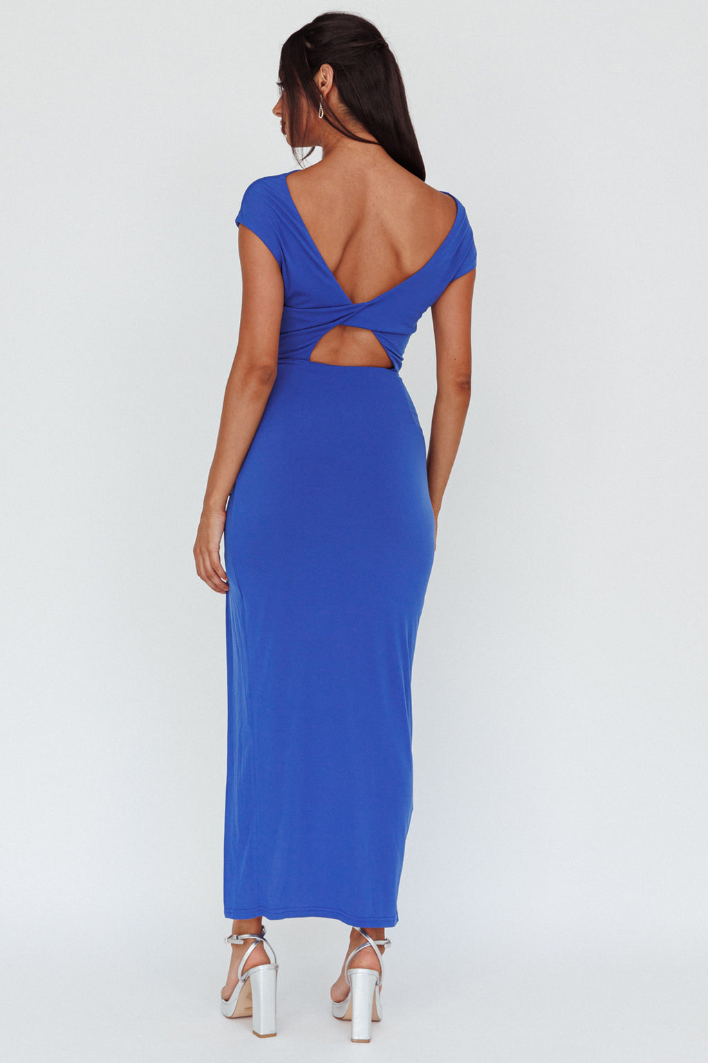 Lucinda Cap Sleeve Ruched Midi Dress Blue by Selfie Leslie