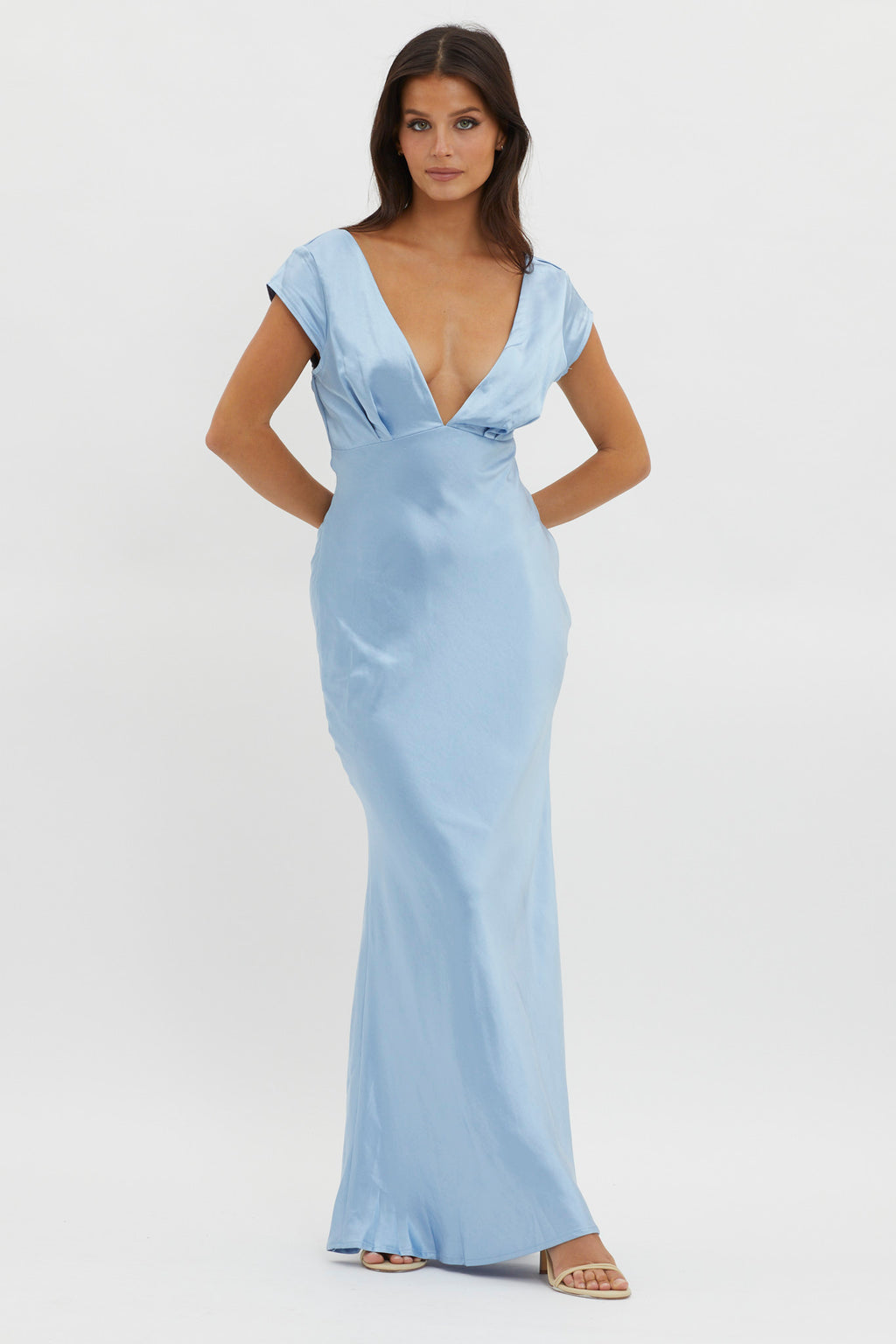Lucinda V-Neck Twist Back Midi Dress Blue by Selfie Leslie