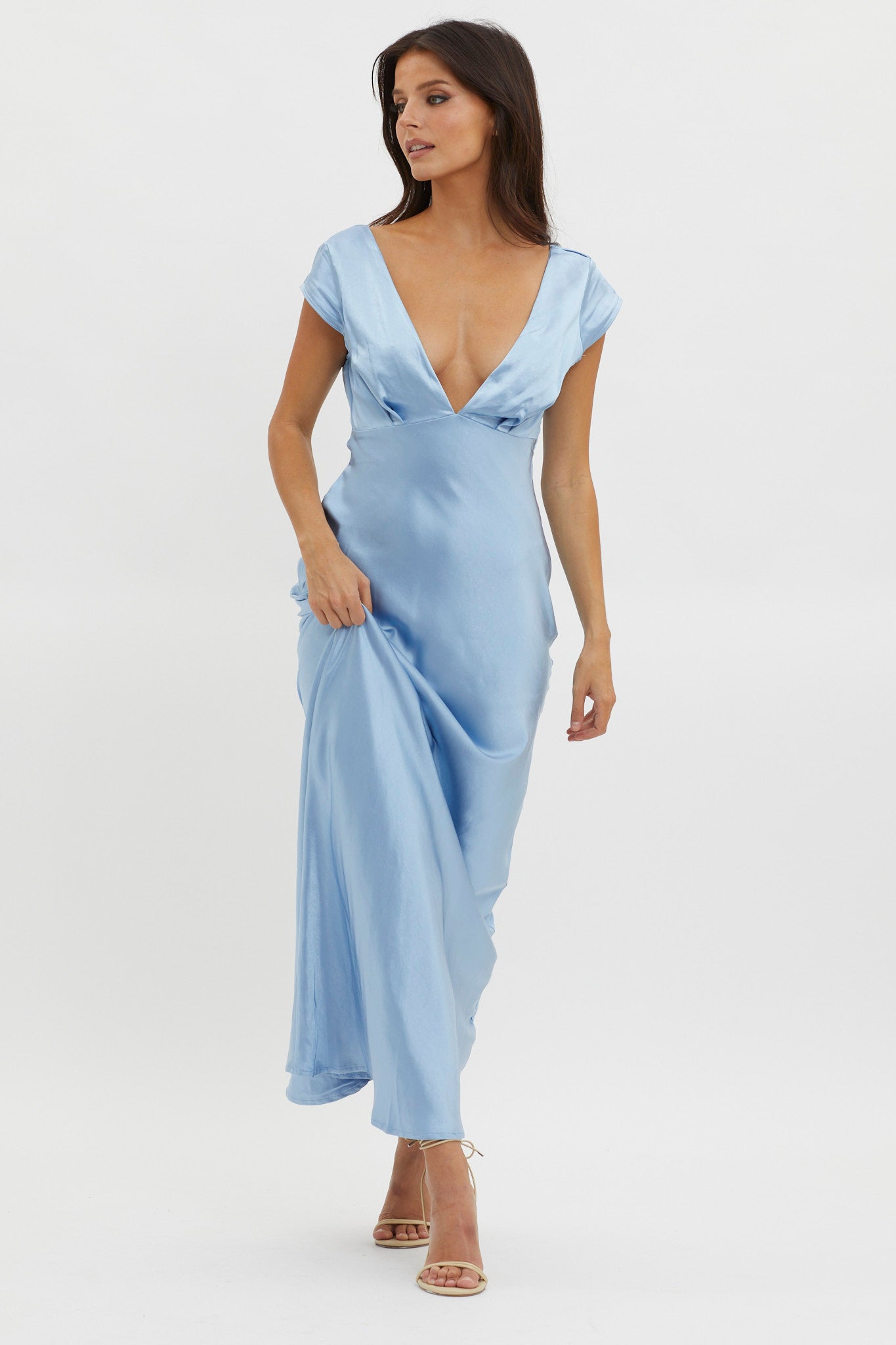 Lucinda V-Neck Twist Back Midi Dress Blue by Selfie Leslie