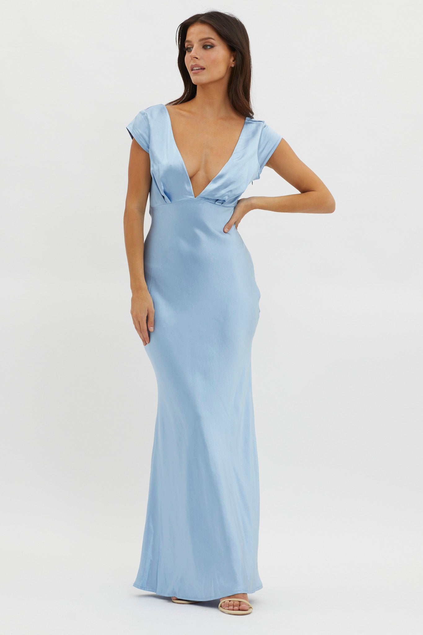 Lucinda V-Neck Twist Back Midi Dress Blue by Selfie Leslie