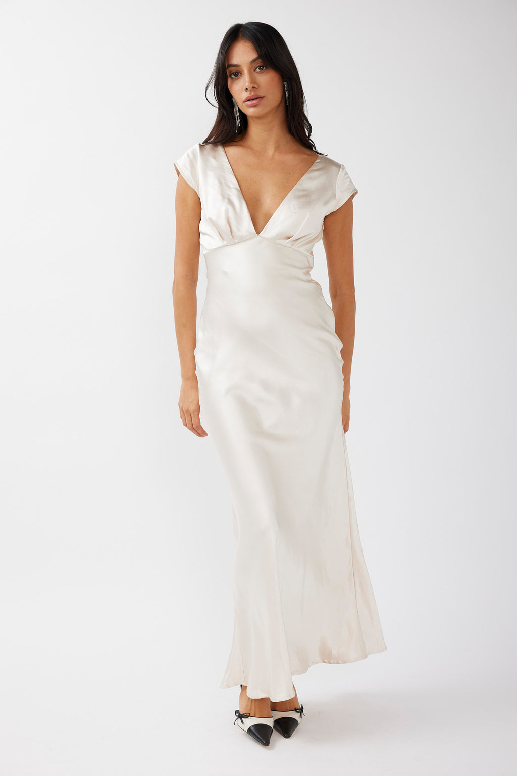Lucinda V-Neck Twist Back Midi Dress Champagne by Selfie Leslie