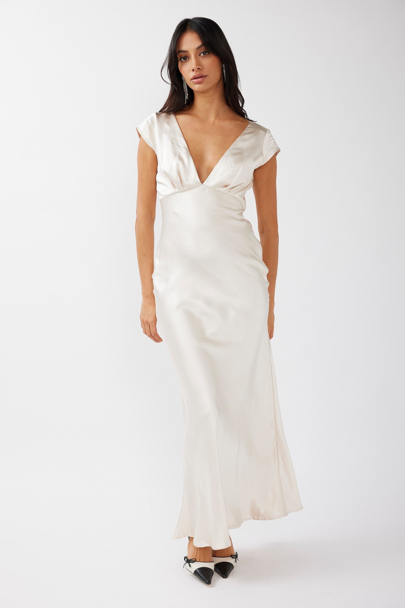 Lucinda V-Neck Twist Back Midi Dress Champagne by Selfie Leslie