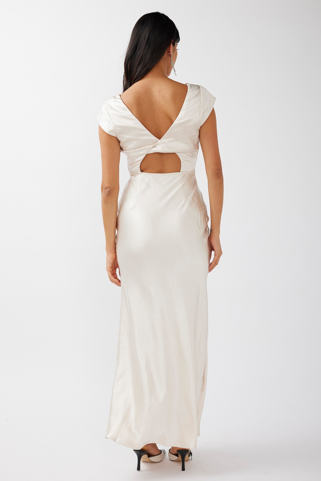 lucinda twist back midi dress olive Lucinda V-Neck Twist Back Midi Dress Champagne
