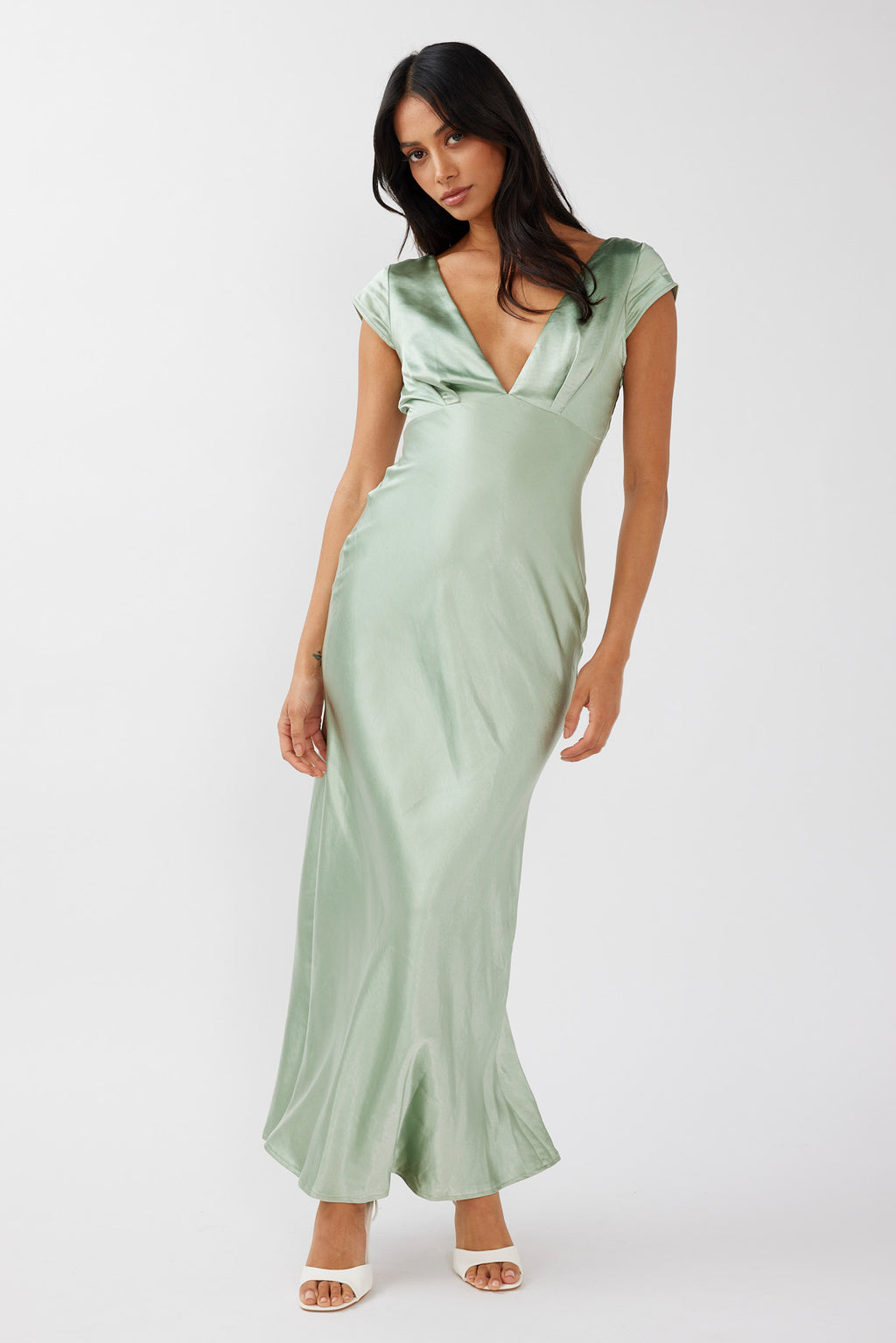 Lucinda V-Neck Twist Back Midi Dress Sage by Selfie Leslie