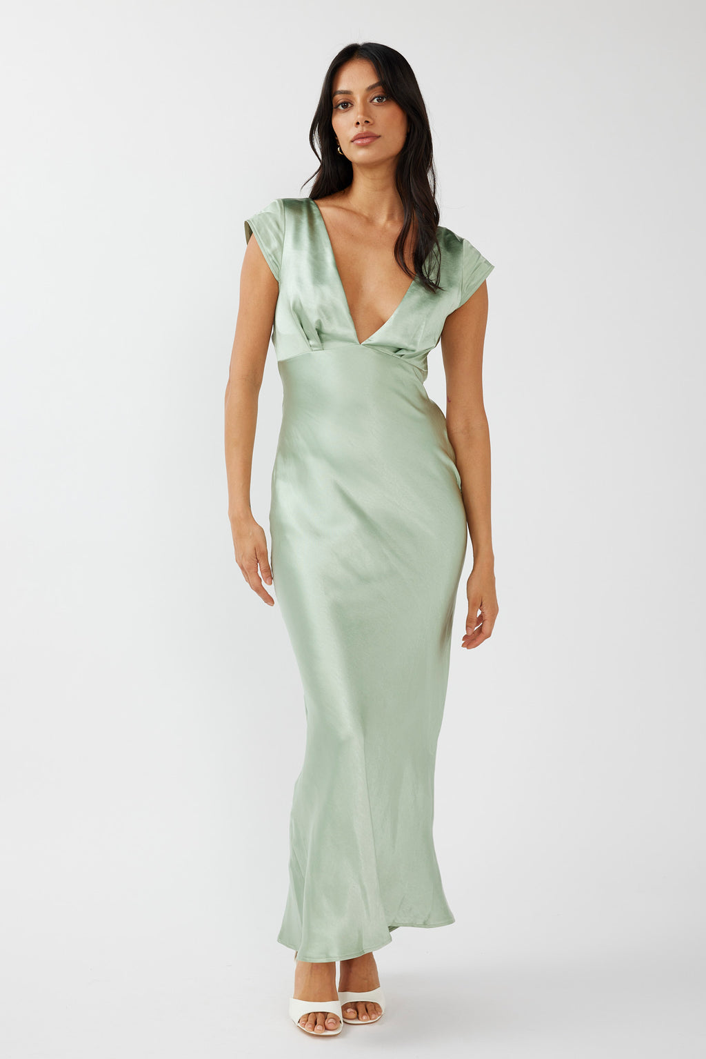 Lucinda V-Neck Twist Back Midi Dress Sage by Selfie Leslie