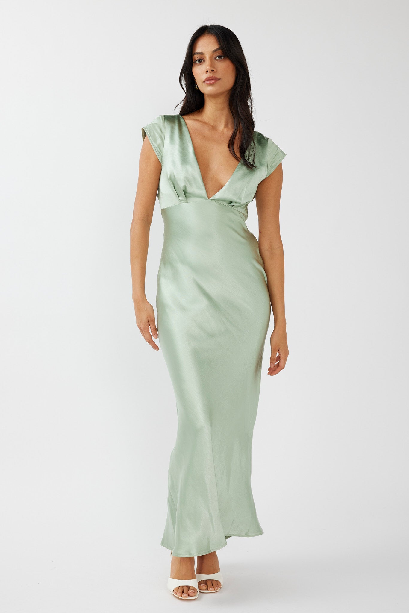 Lucinda V-Neck Twist Back Midi Dress Sage by Selfie Leslie