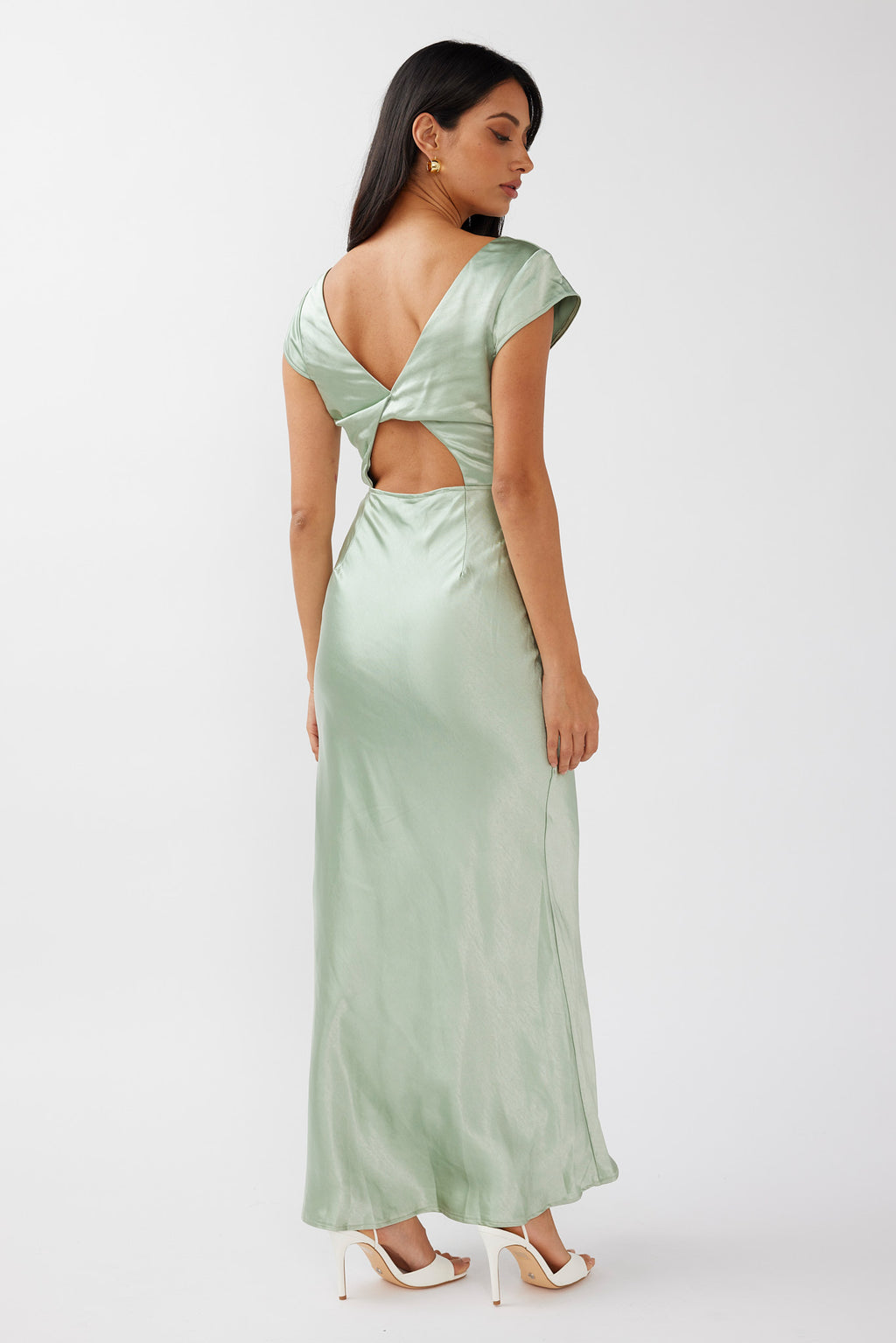 Lucinda V-Neck Twist Back Midi Dress Sage by Selfie Leslie