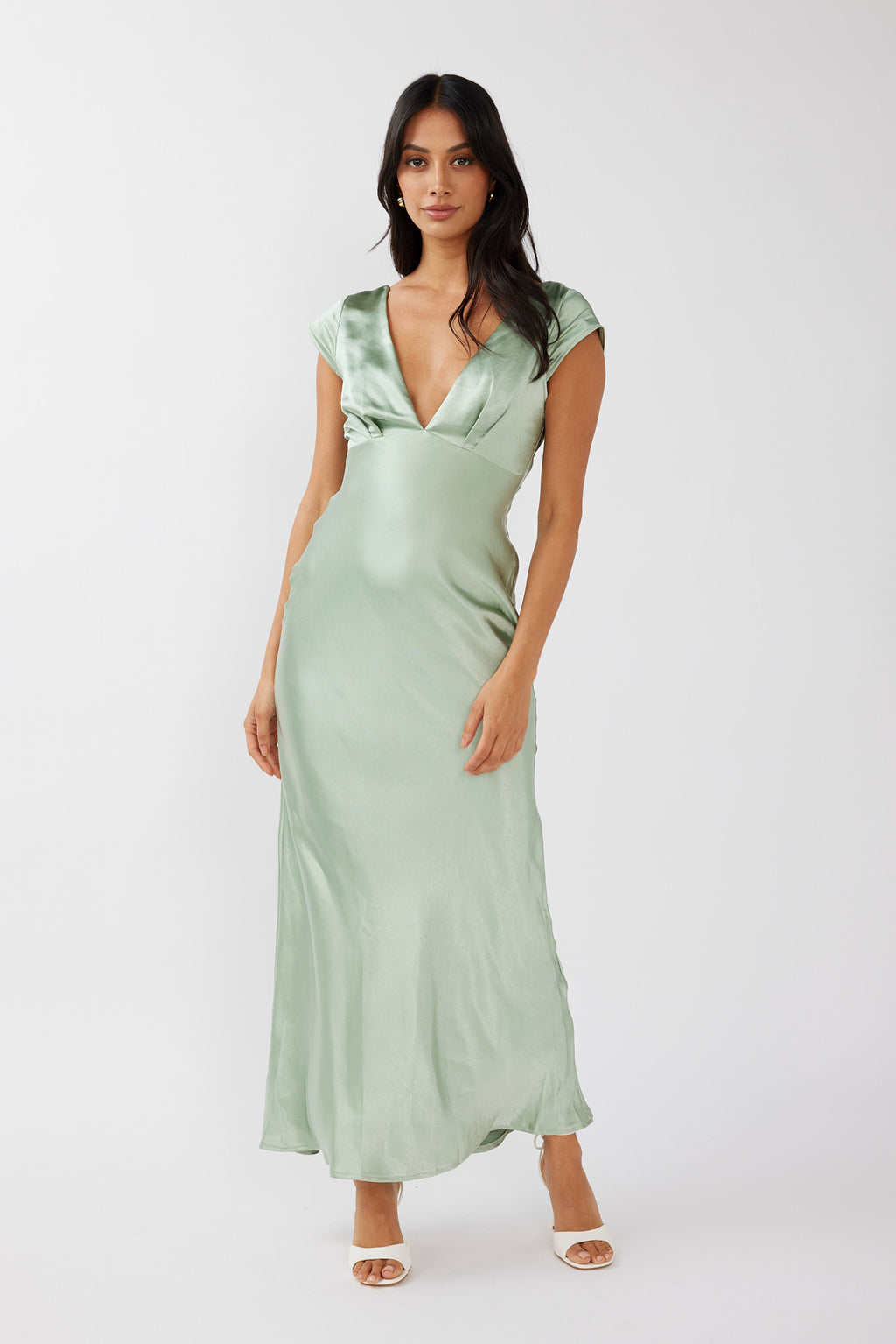 Lucinda V-Neck Twist Back Midi Dress Sage by Selfie Leslie