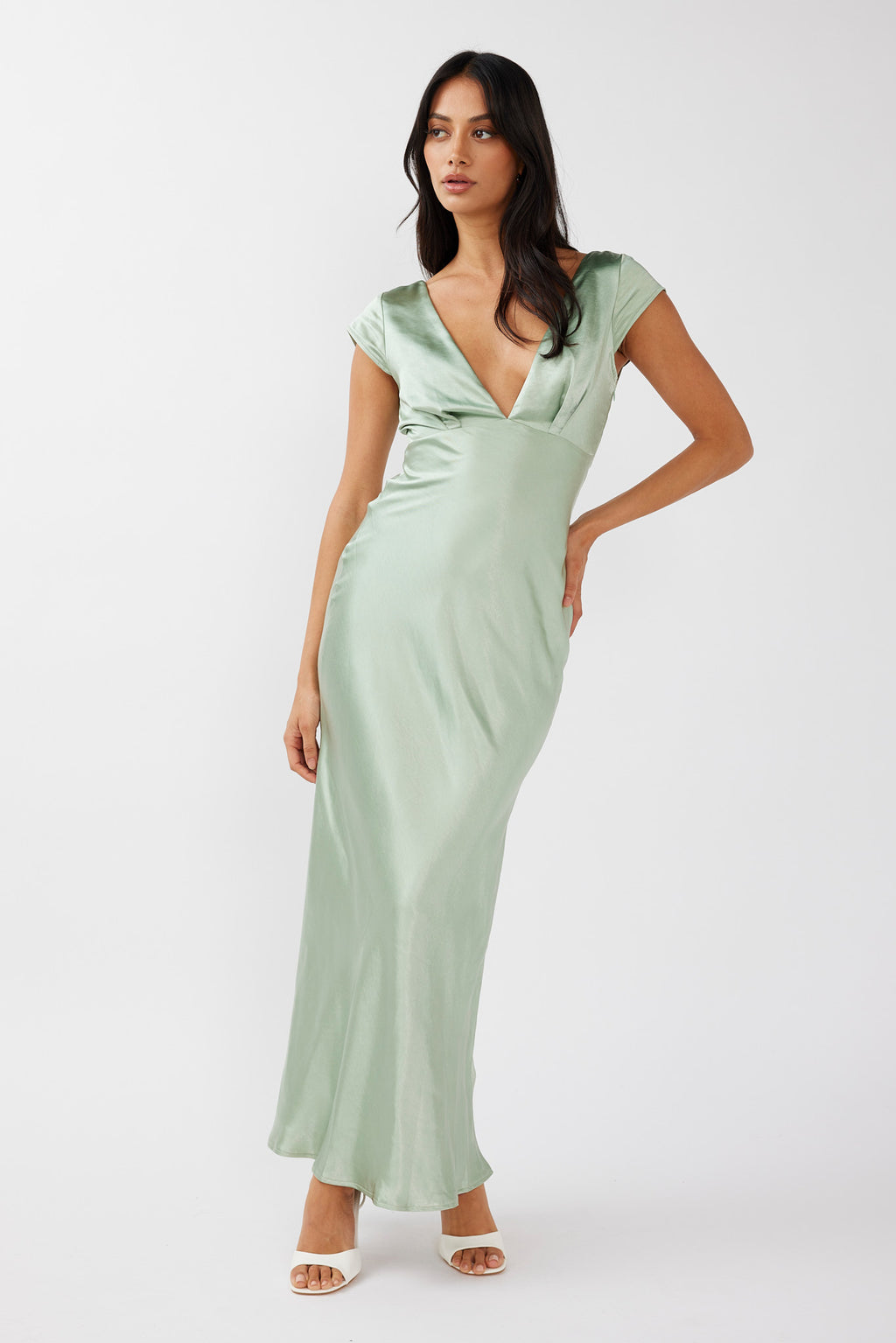 Lucinda V-Neck Twist Back Midi Dress Sage by Selfie Leslie