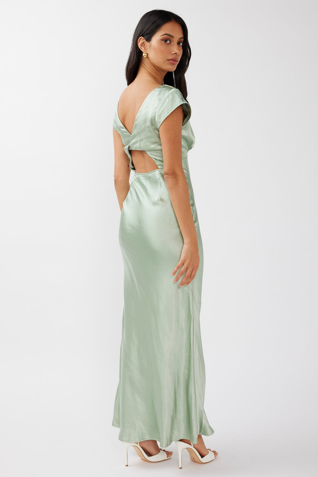 Lucinda V-Neck Twist Back Midi Dress Sage by Selfie Leslie