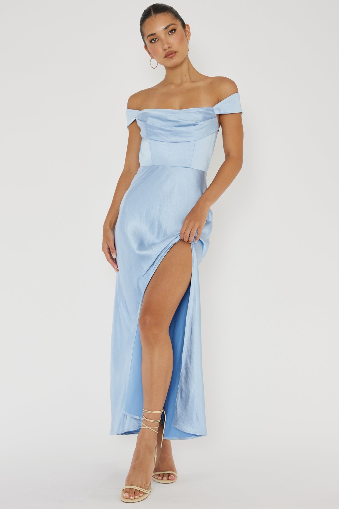 chinese dress ladies Lucinda Off-Shoulder V-Back Dress Blue– Selfie Leslie