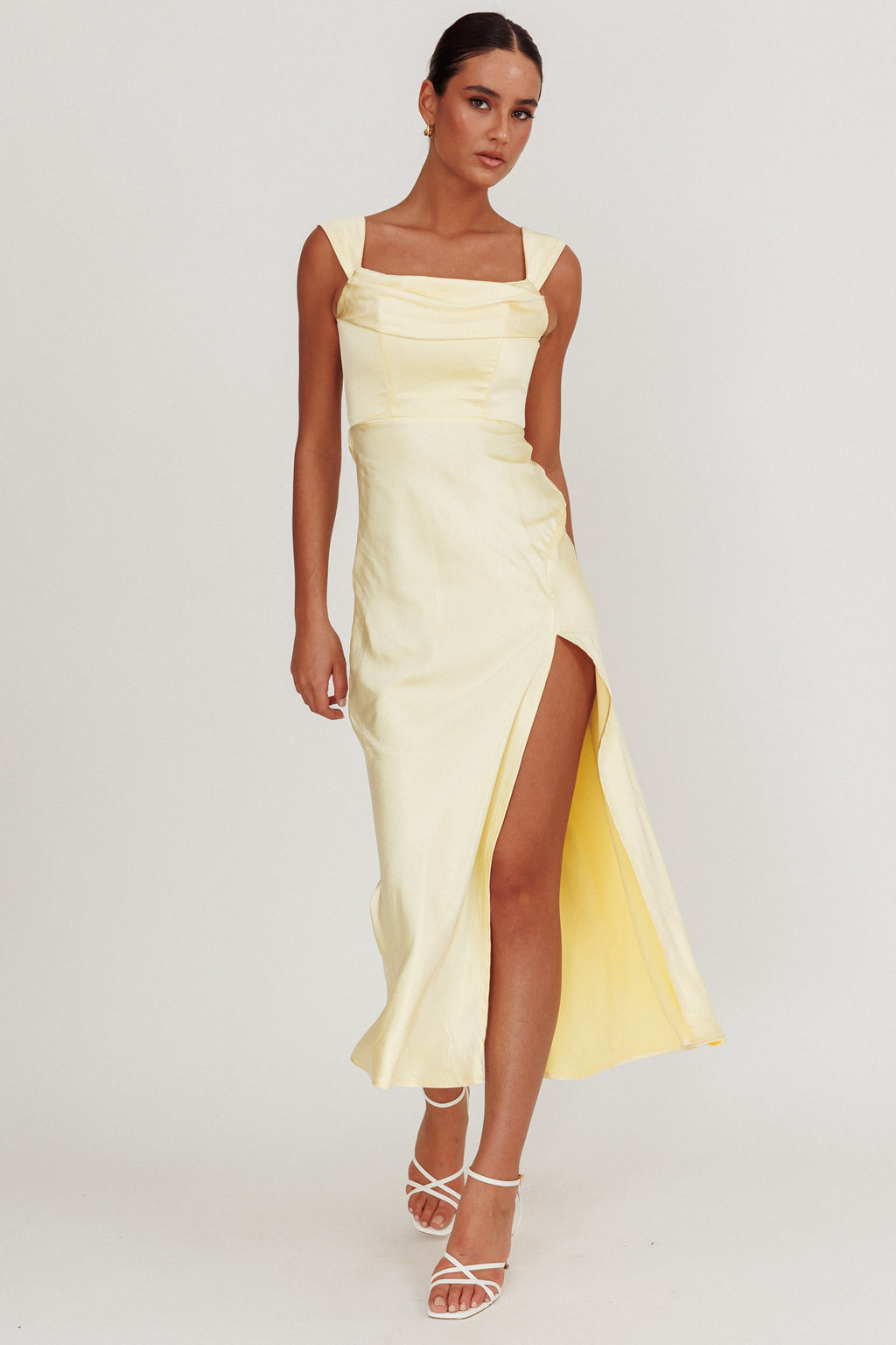 Lucinda Off-Shoulder V-Back Dress Butter by Selfie Leslie