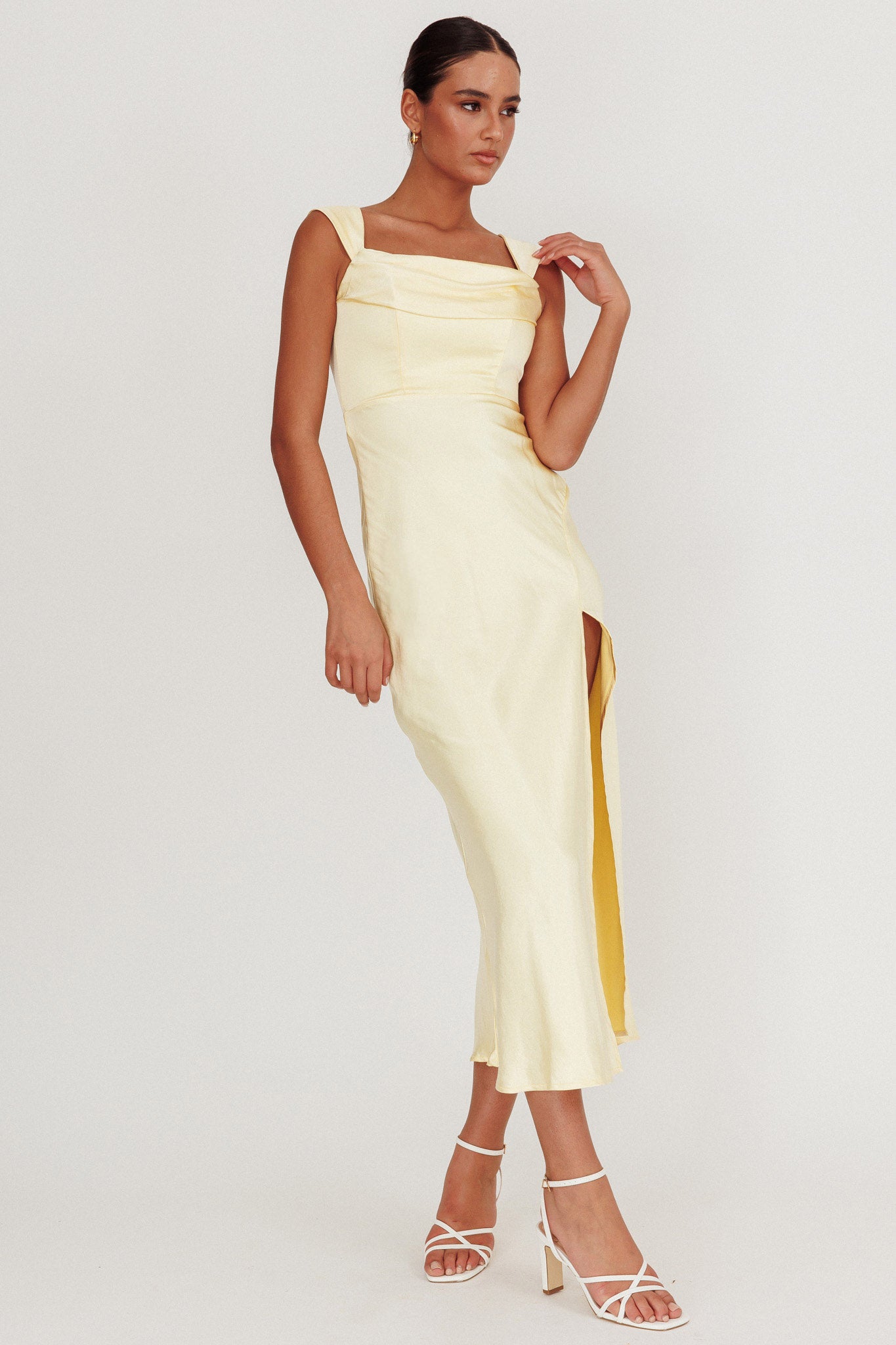 Lucinda Off-Shoulder V-Back Dress Butter by Selfie Leslie