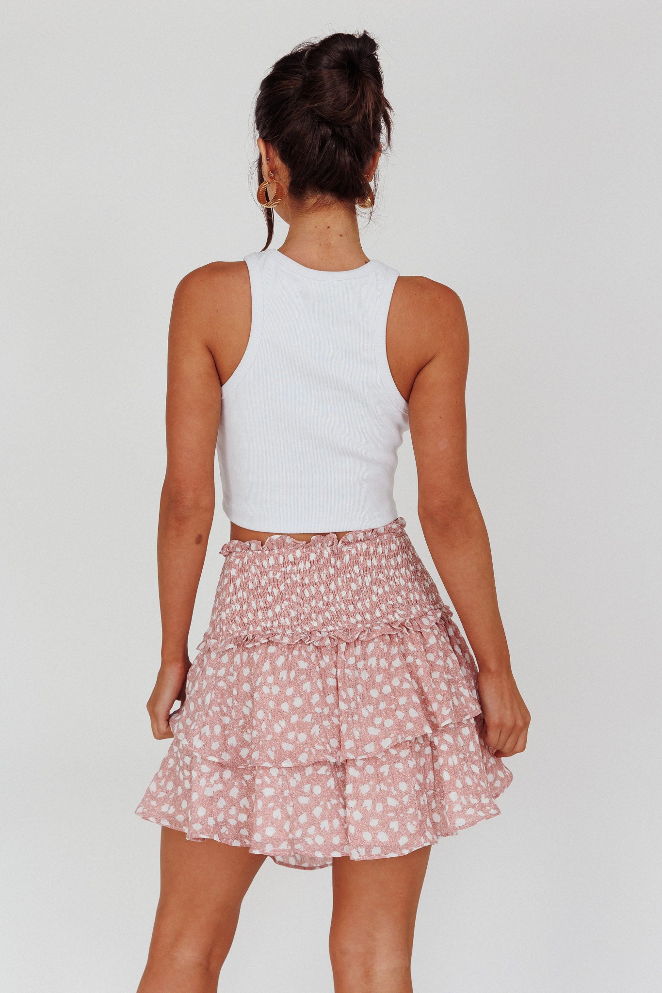 Sylvie Shirred Waist Layered Mini Skirt Pink by Selfie Leslie